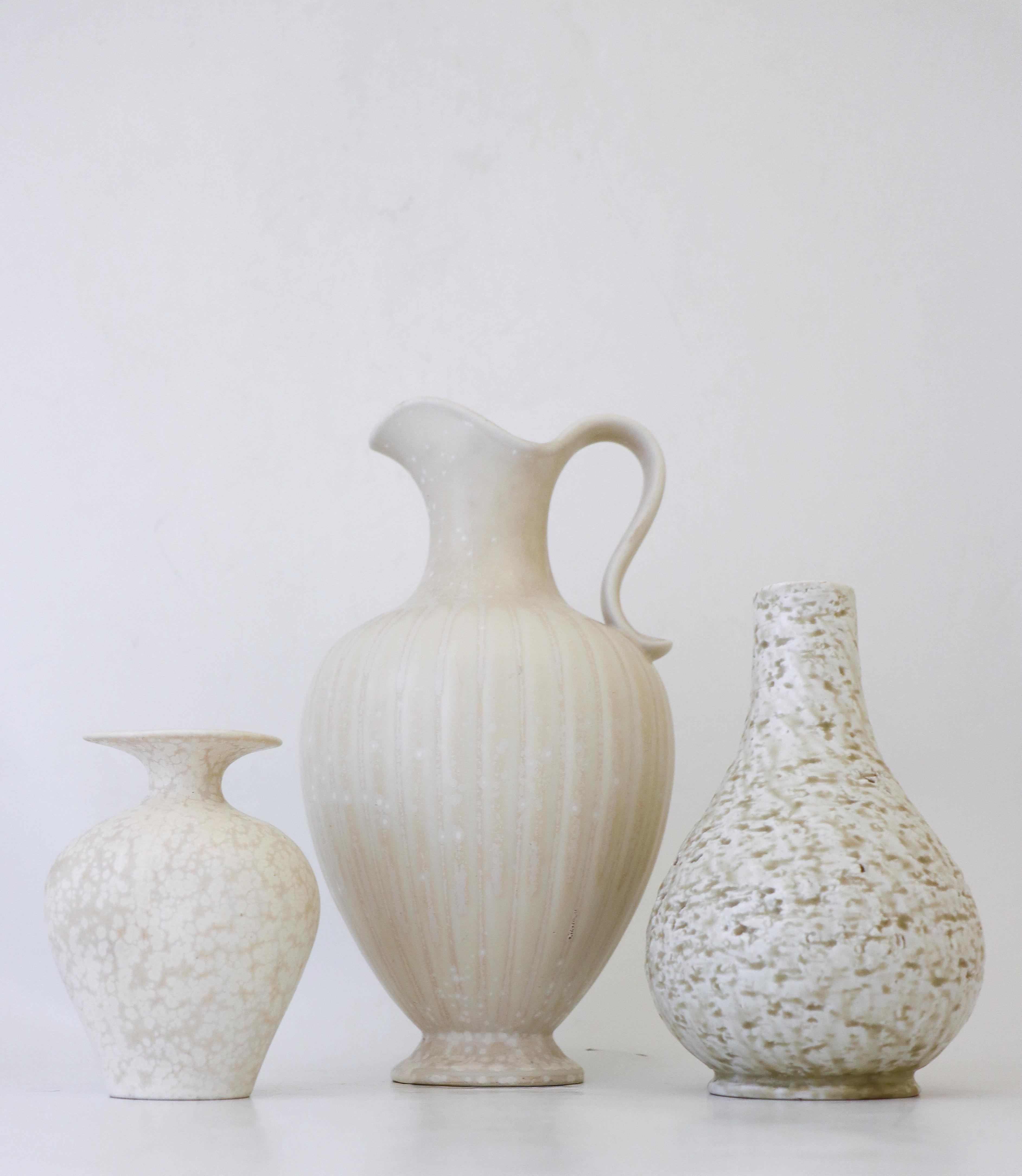 Swedish Group of 3 White Vases, Gunnar Nylund, Rörstrand, Mid-Century Vintage