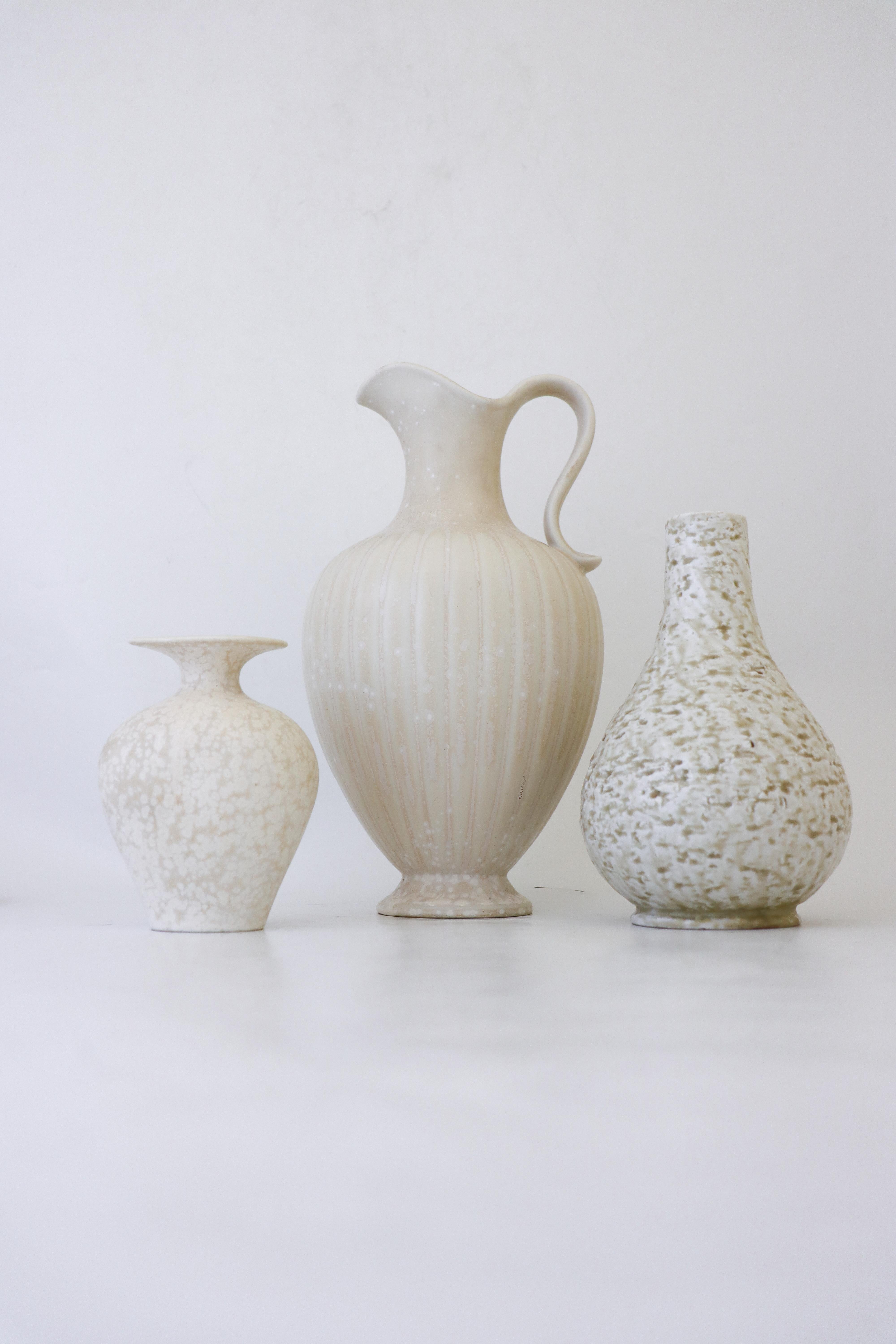 Glazed Group of 3 White Vases, Gunnar Nylund, Rörstrand, Mid-Century Vintage