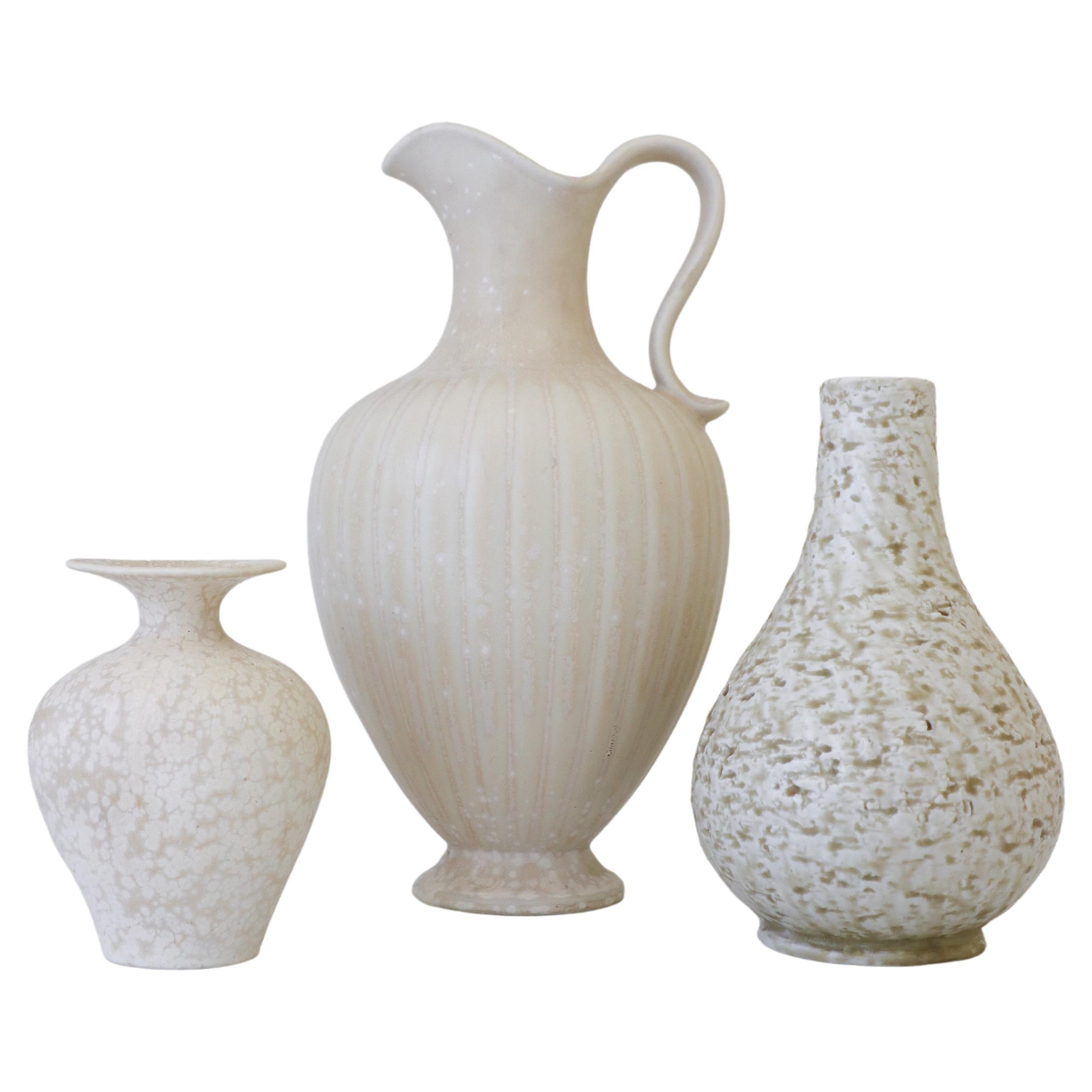 Group of 3 White Vases, Gunnar Nylund, Rörstrand, Mid-Century Vintage
