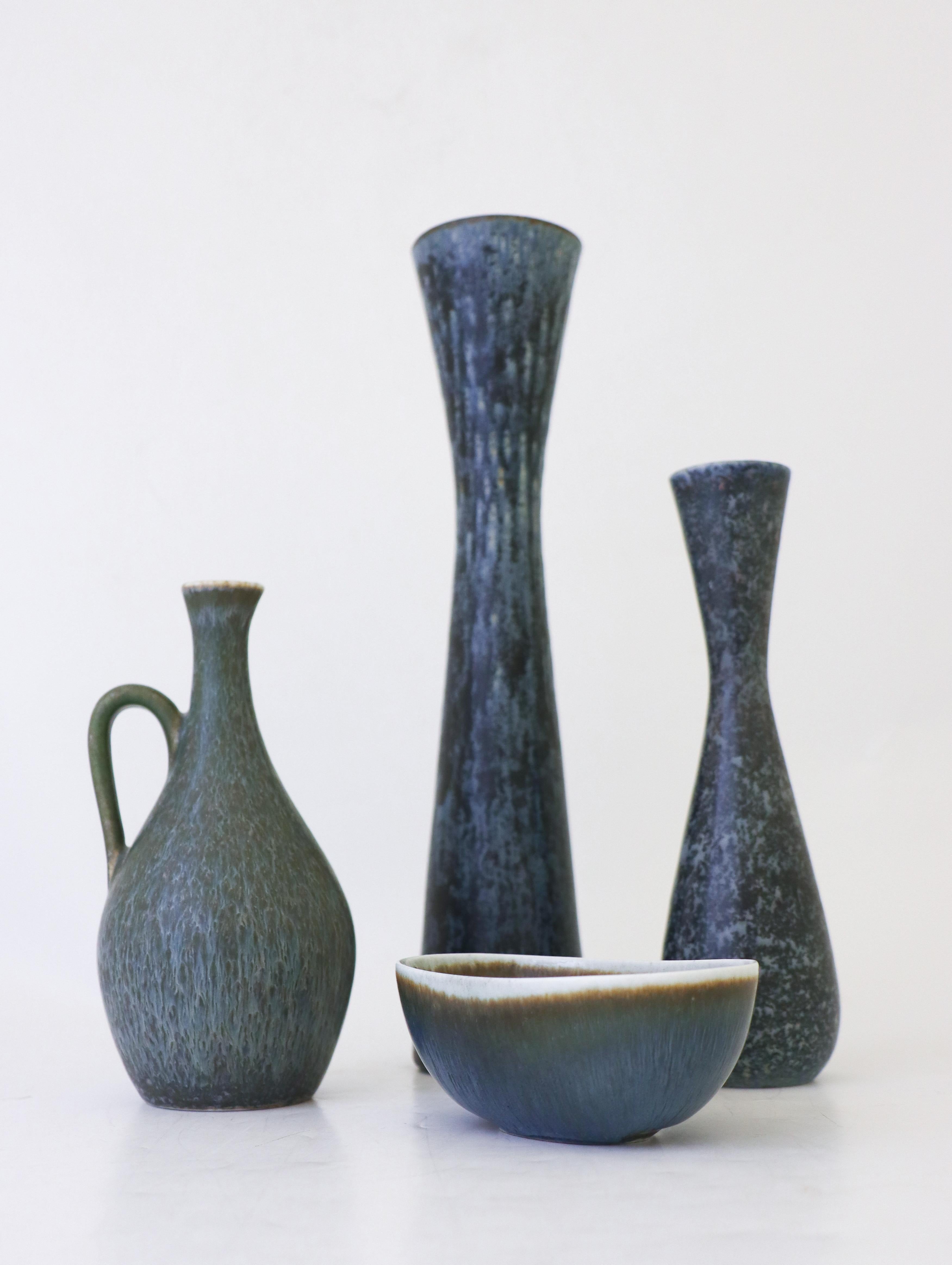 Scandinavian Modern Group of 4 Blue Vases, Rörstrand Carl-Harry Stålhane, Mid-Century Vintage For Sale