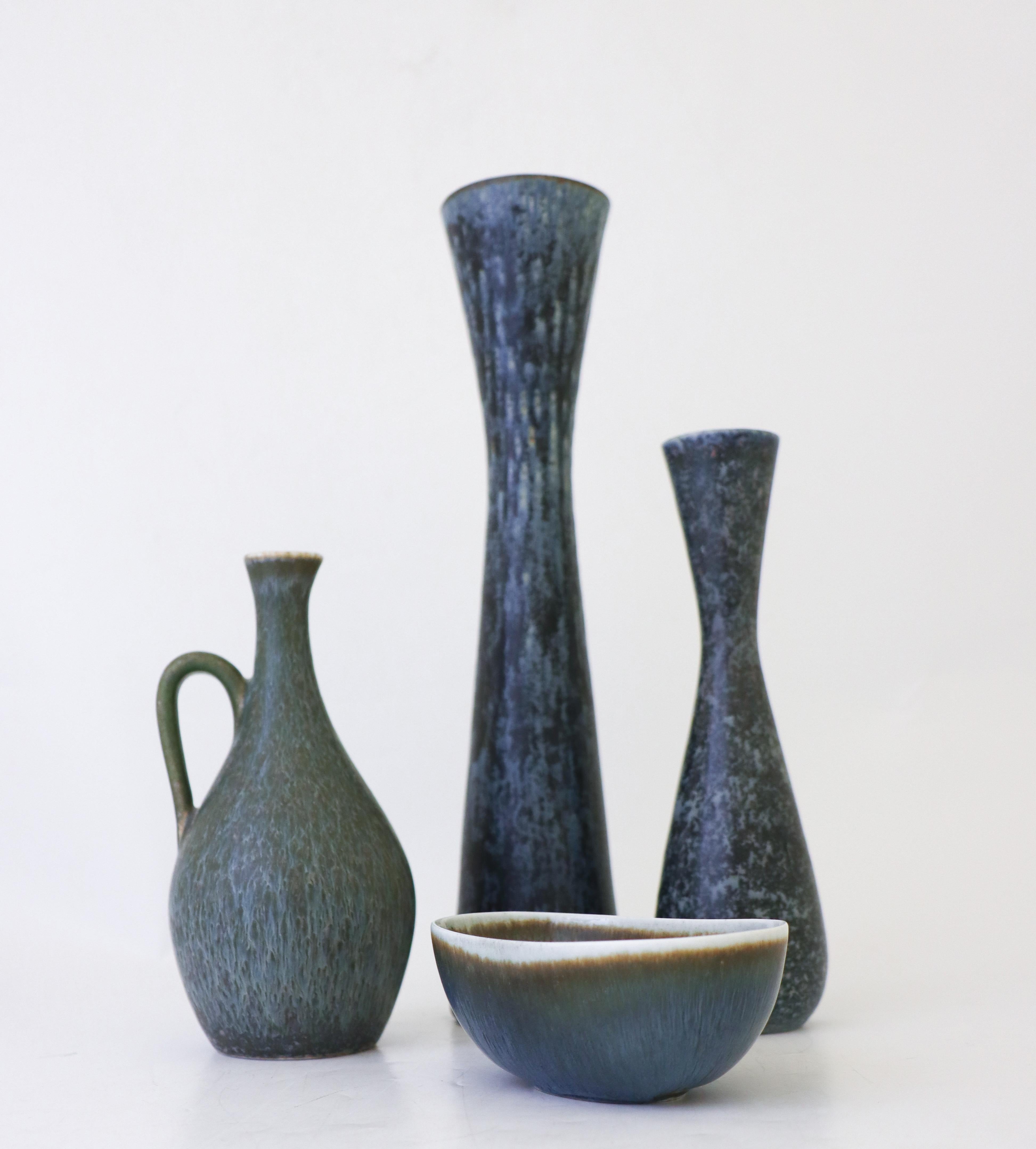 Swedish Group of 4 Blue Vases, Rörstrand Carl-Harry Stålhane, Mid-Century Vintage For Sale