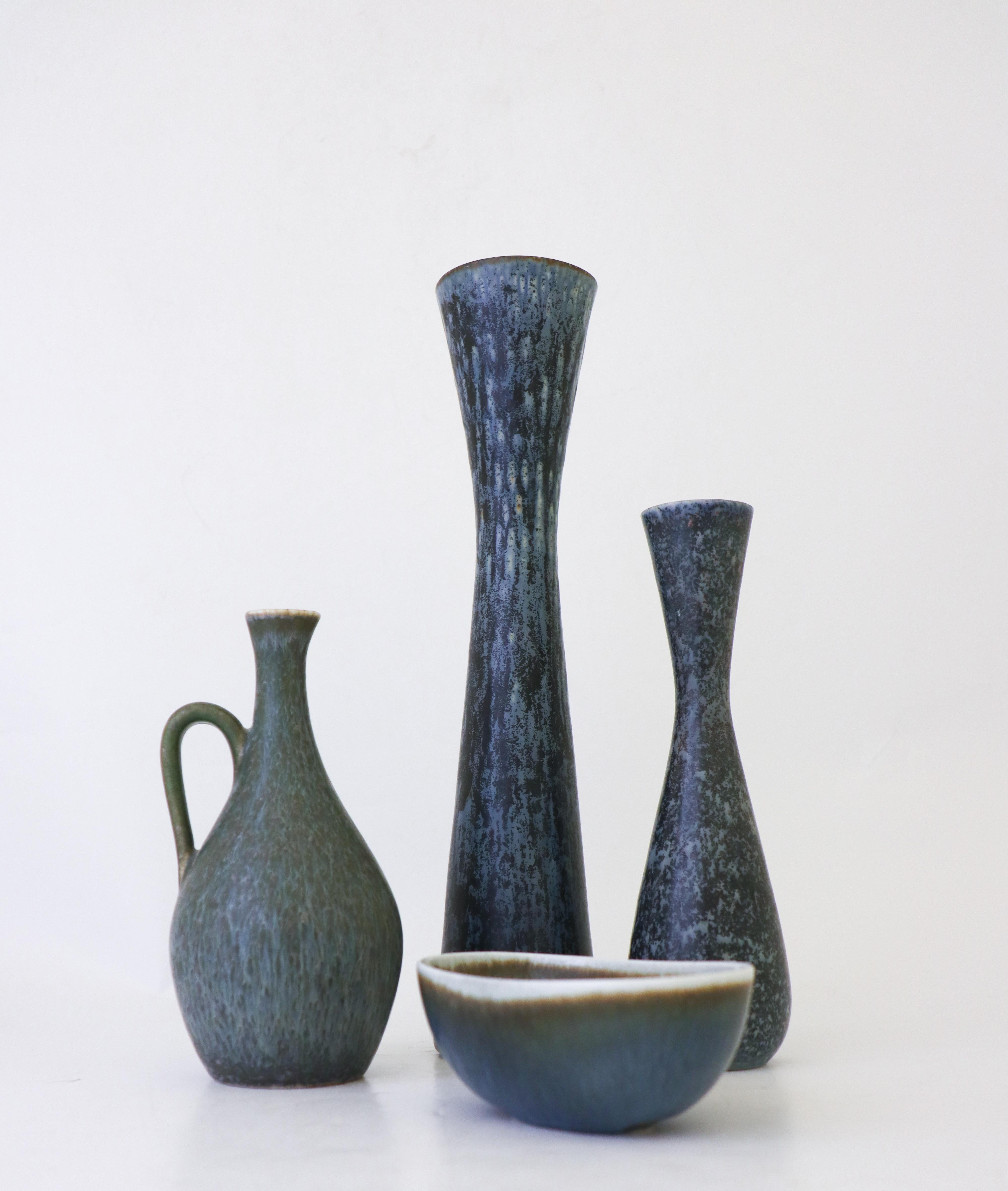 Glazed Group of 4 Blue Vases, Rörstrand Carl-Harry Stålhane, Mid-Century Vintage For Sale