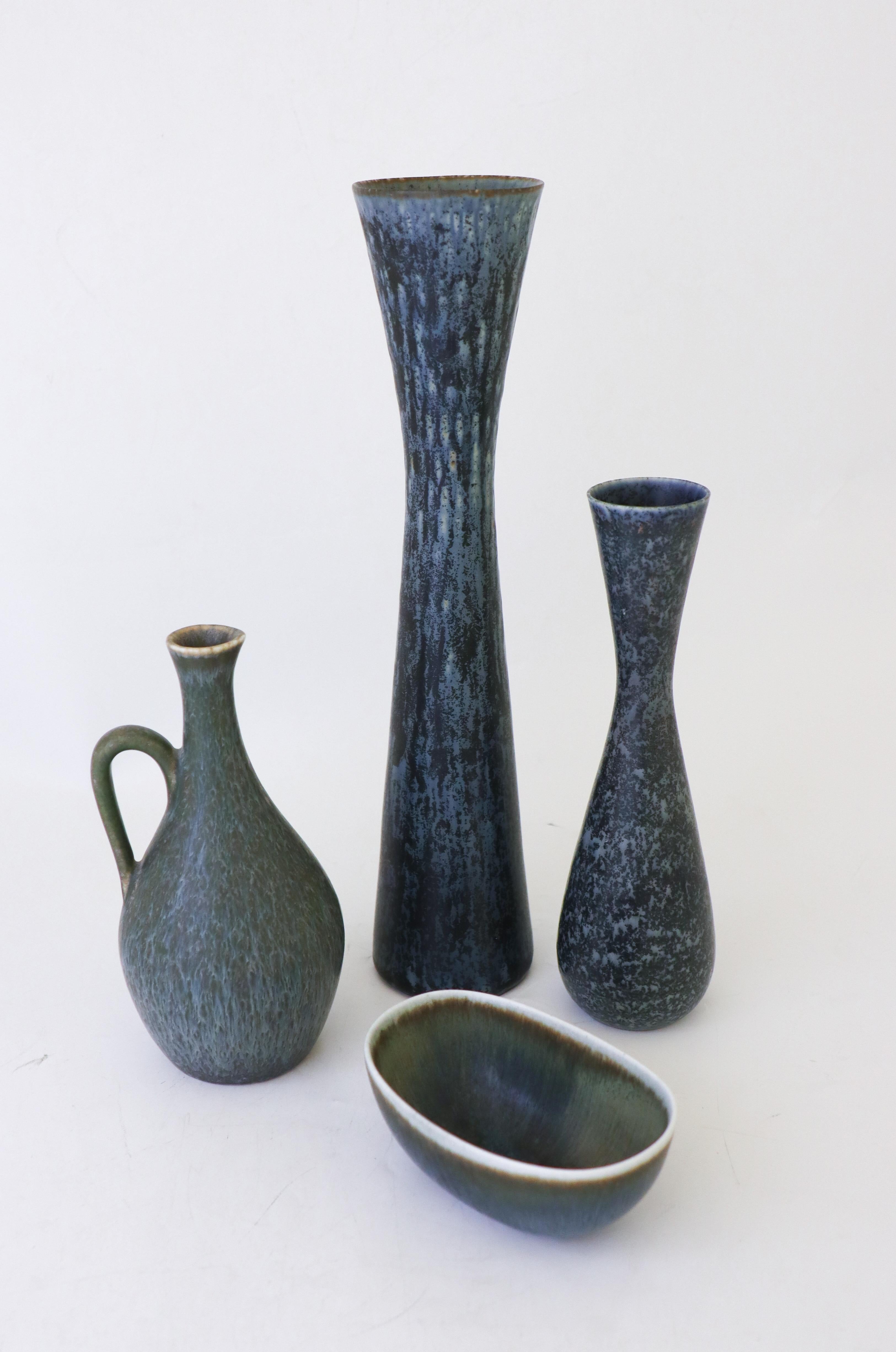 Group of 4 Blue Vases, Rörstrand Carl-Harry Stålhane, Mid-Century Vintage In Excellent Condition For Sale In Stockholm, SE
