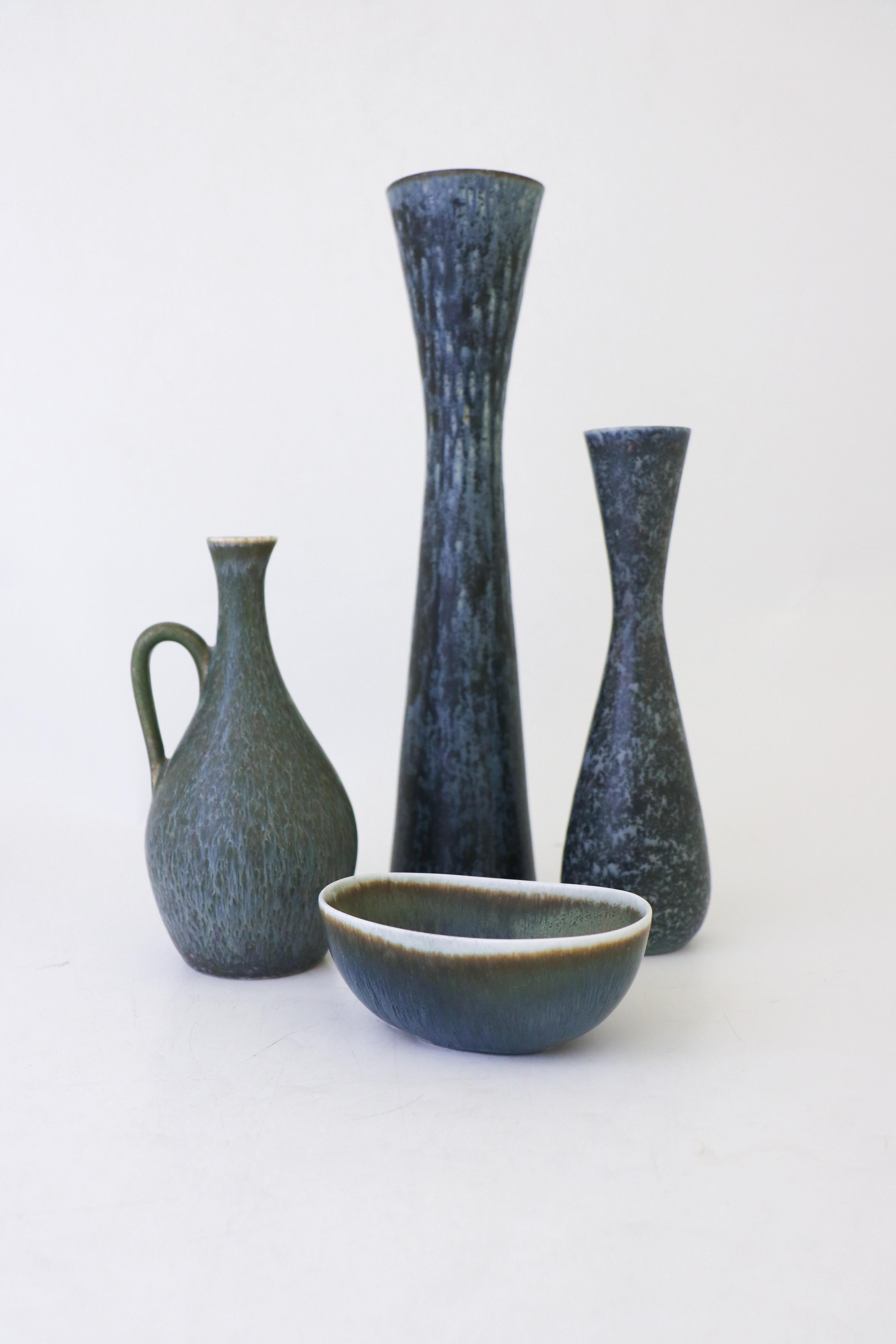 Porcelain Group of 4 Blue Vases, Rörstrand Carl-Harry Stålhane, Mid-Century Vintage For Sale