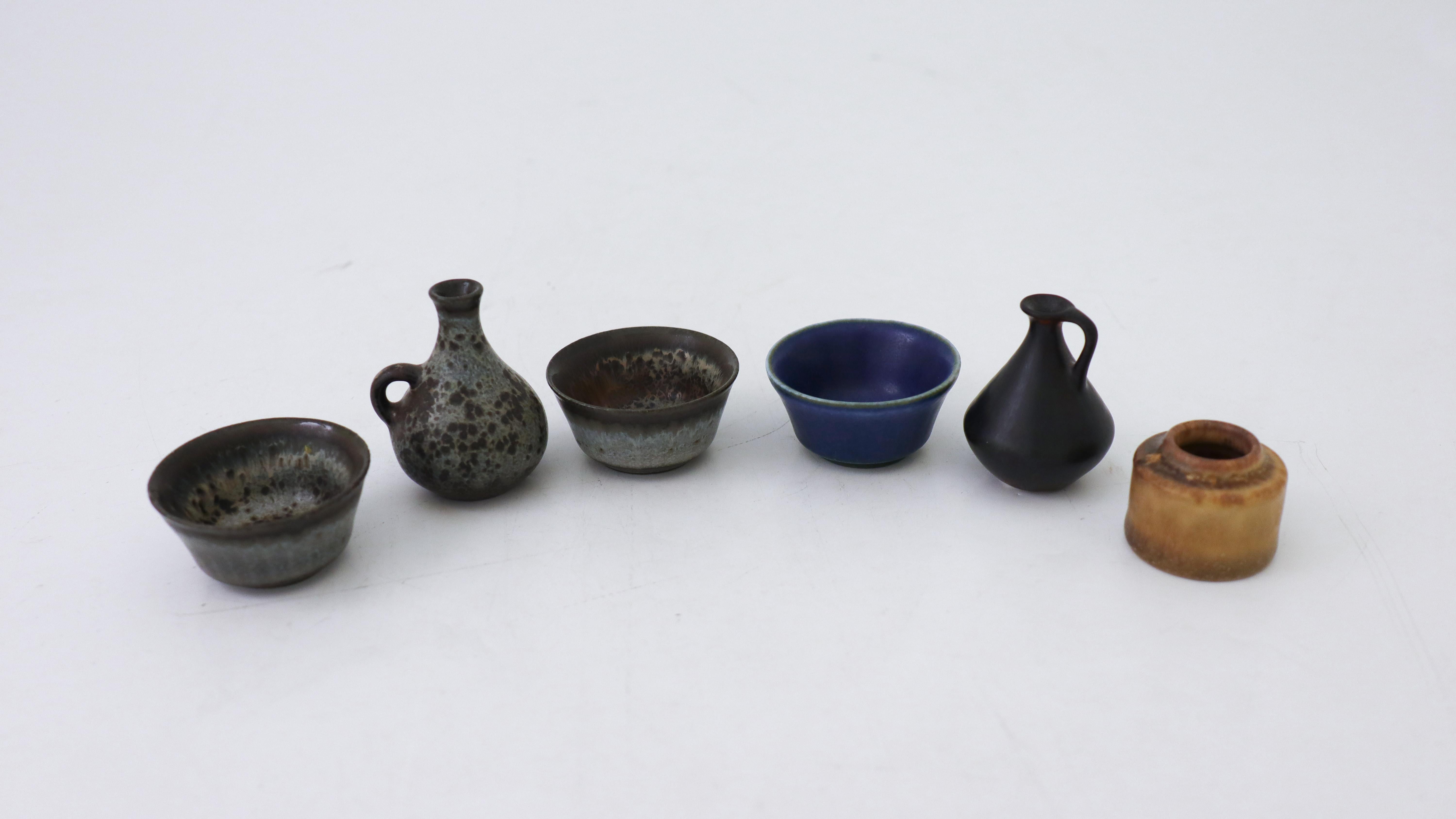 Scandinavian Modern Group of 5 Miniature Vases & Bowls, Rörstrand, Carl-Harry Stålhane