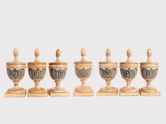 A group of 7 herbalist pharmacy wooden jars, Italy 1870.
