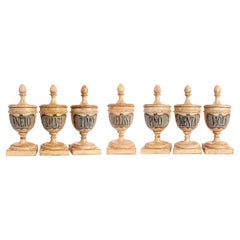 A group of 7 herbalist pharmacy wooden jars, Italy 1870. 