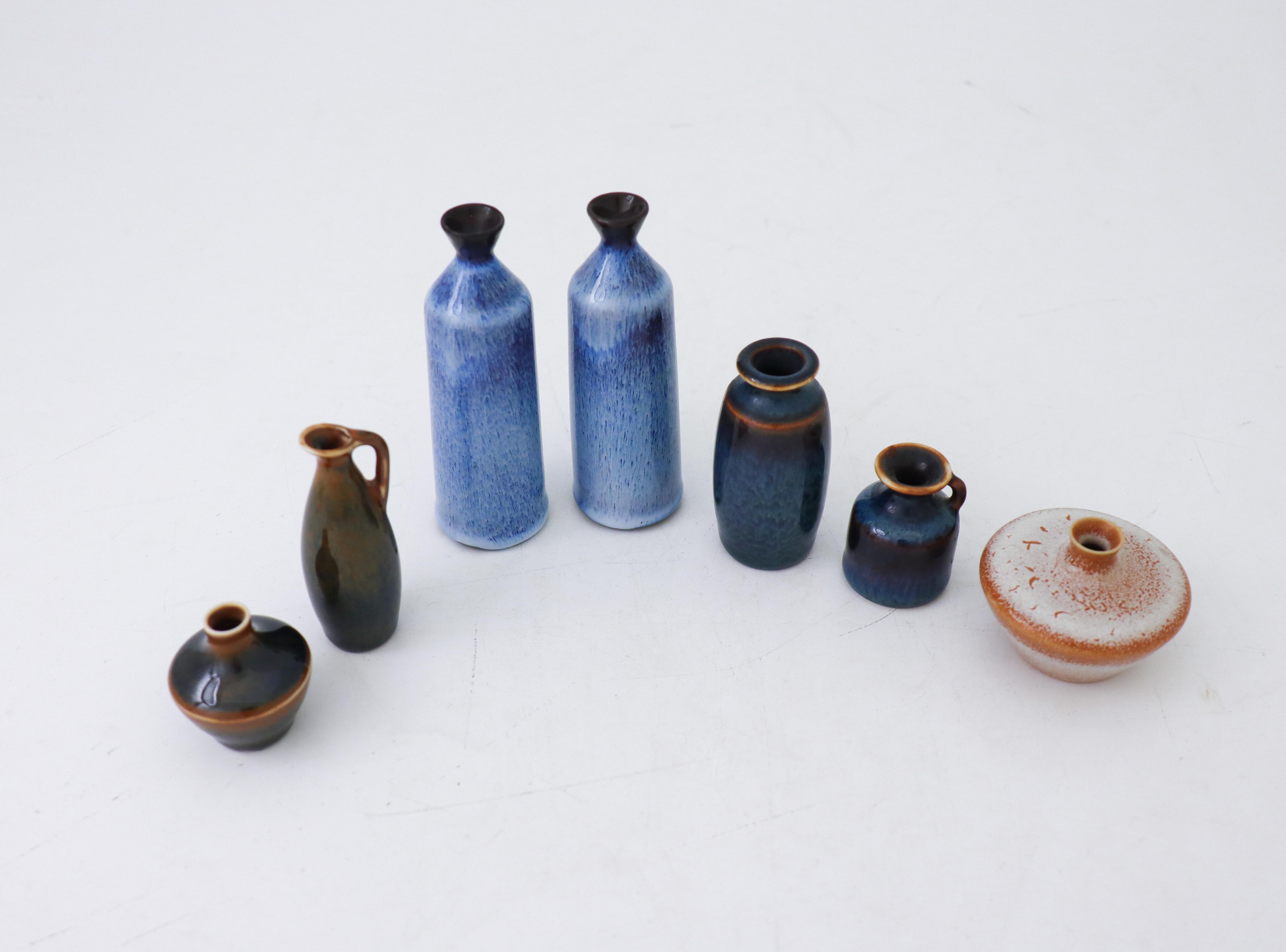 Glazed Group of 7 Miniature Vases, Rörstrand, Mid-Century Vintage Scandinavian Design