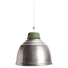 A group of big swinging aluminum industrial lamps, Italy 1920.