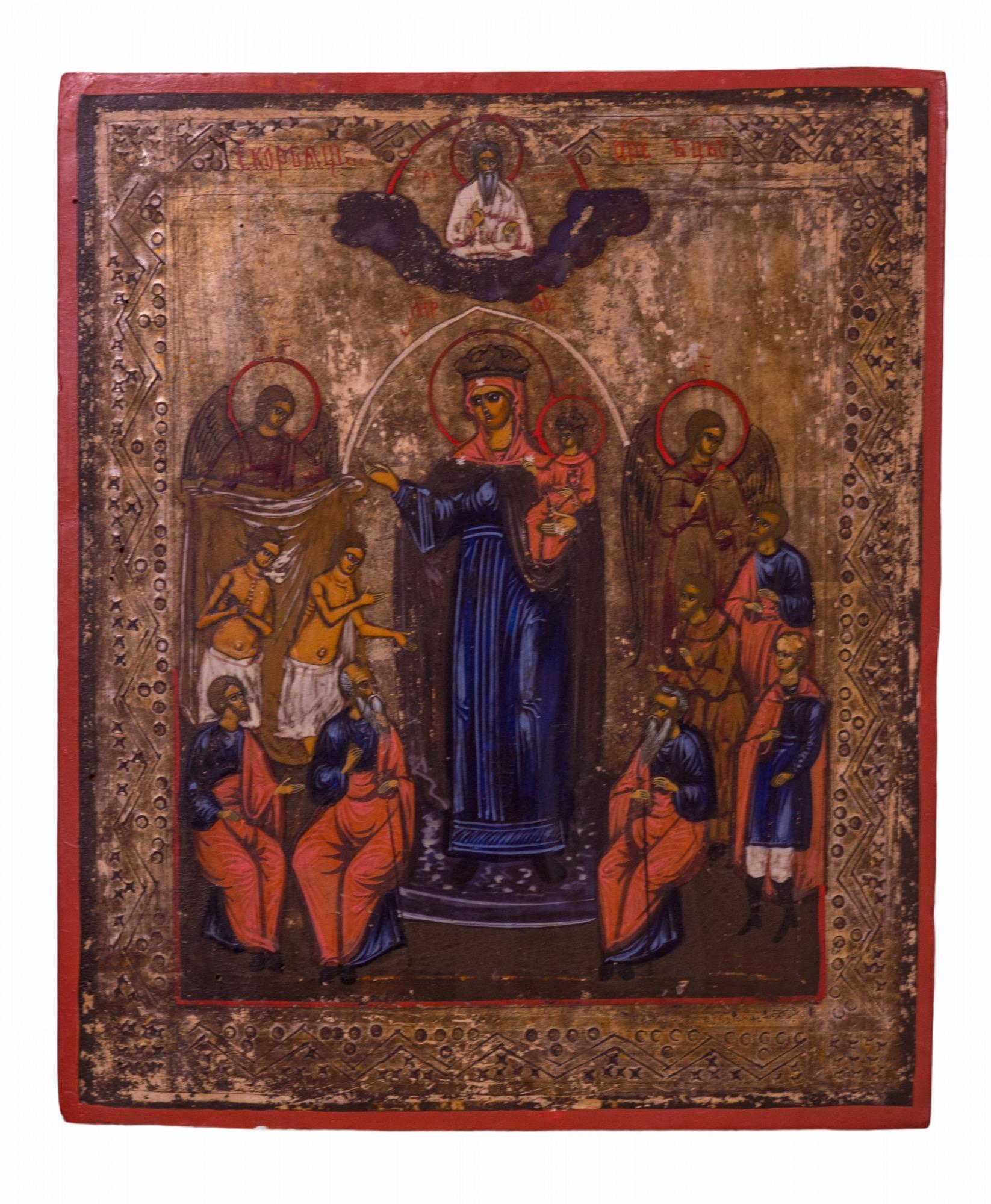 17th, 18th and 19th Century Group of Eight Russian and Greek Orthodox Icons In Distressed Condition For Sale In North Miami, FL