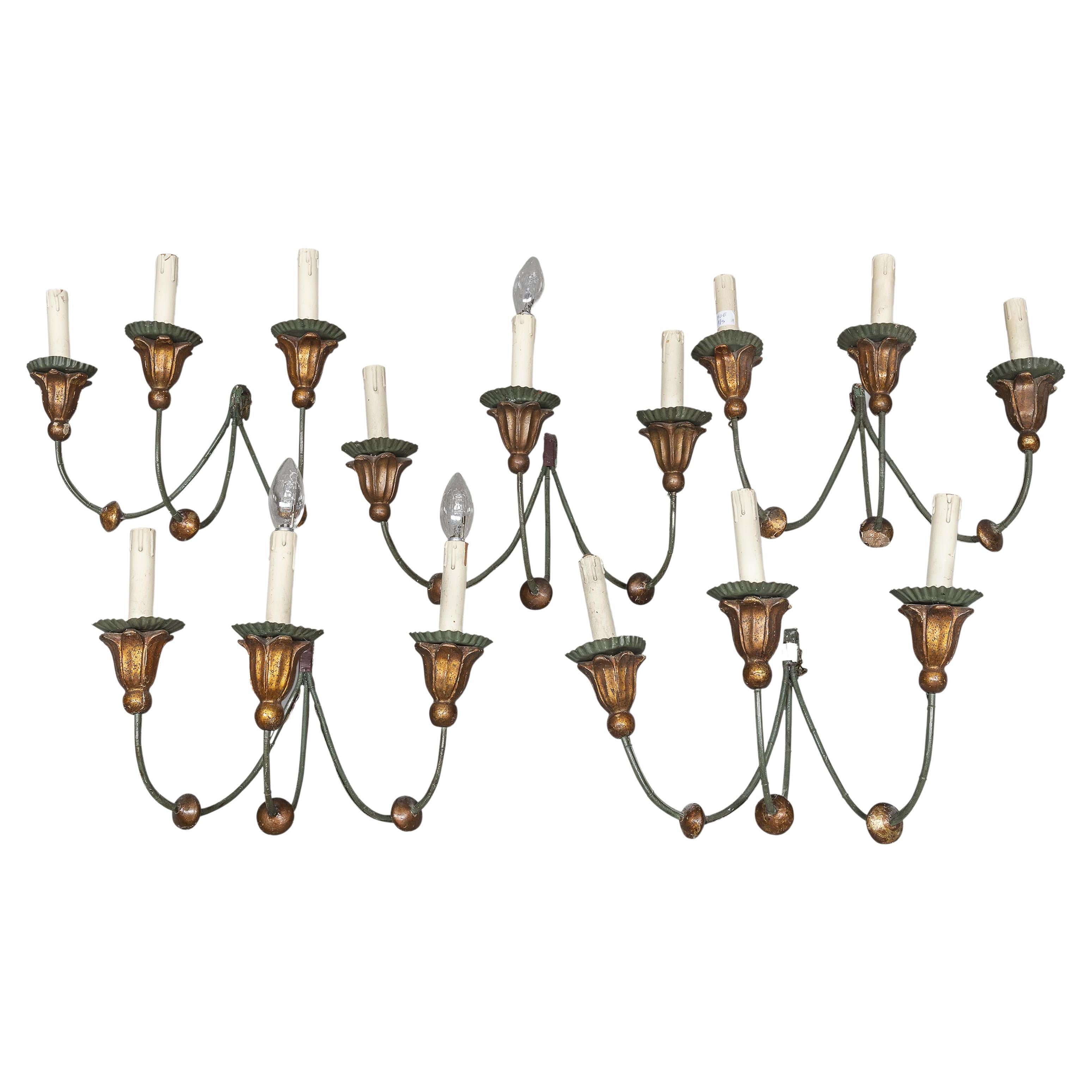 A Group of Five 19th century 3-light antique European Wall Sconces