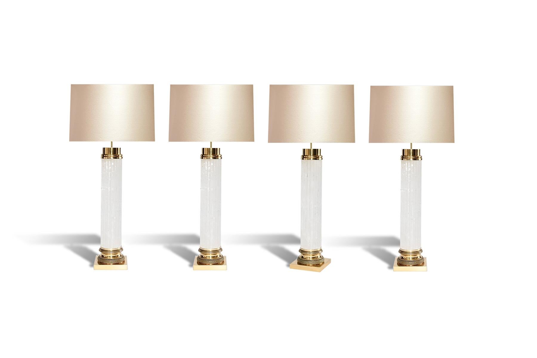Contemporary Group of Four Column-Form Rock Crystal Lamps by Phoenix