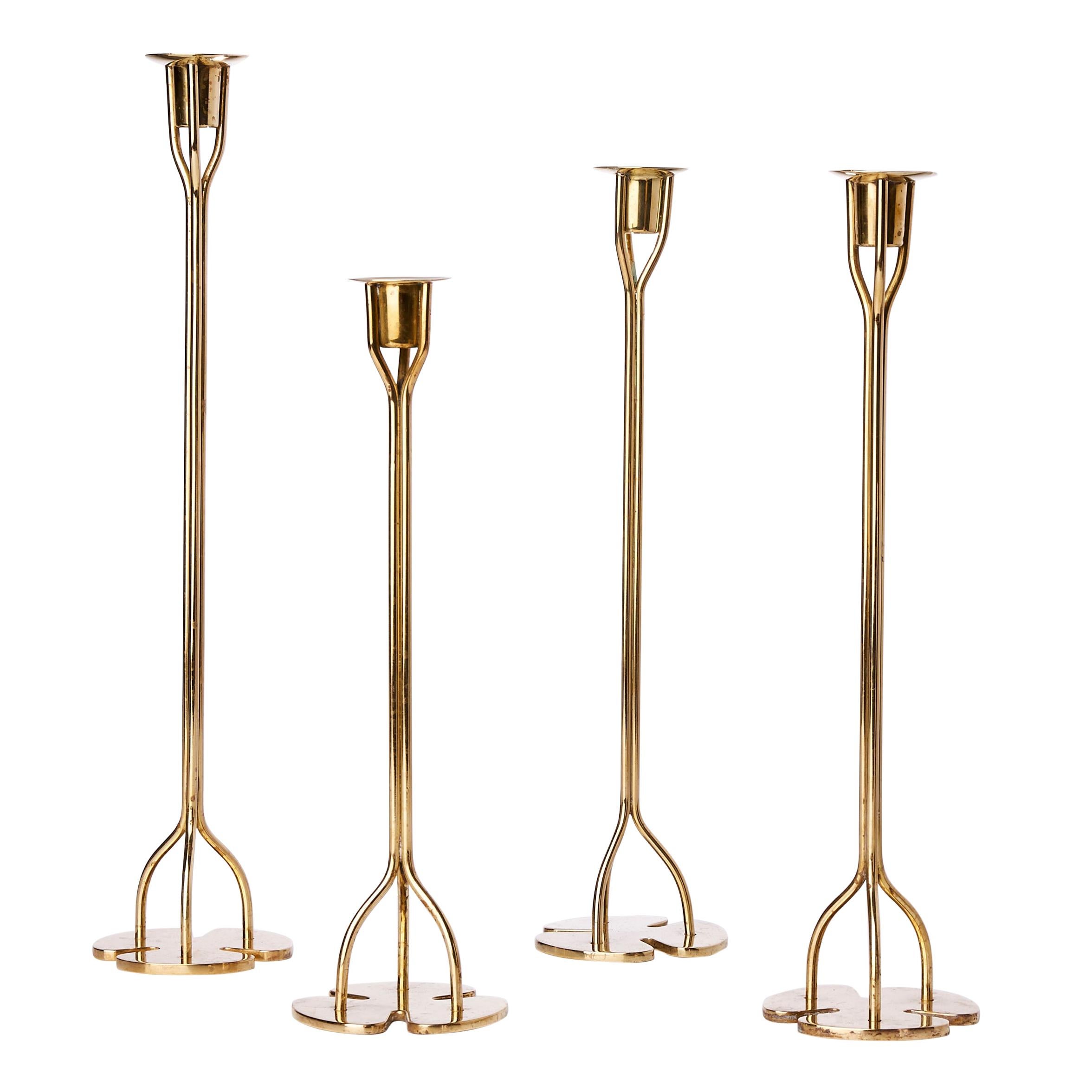 Group of Four Solid Brass Candlesticks by Josef Frank, 1940s