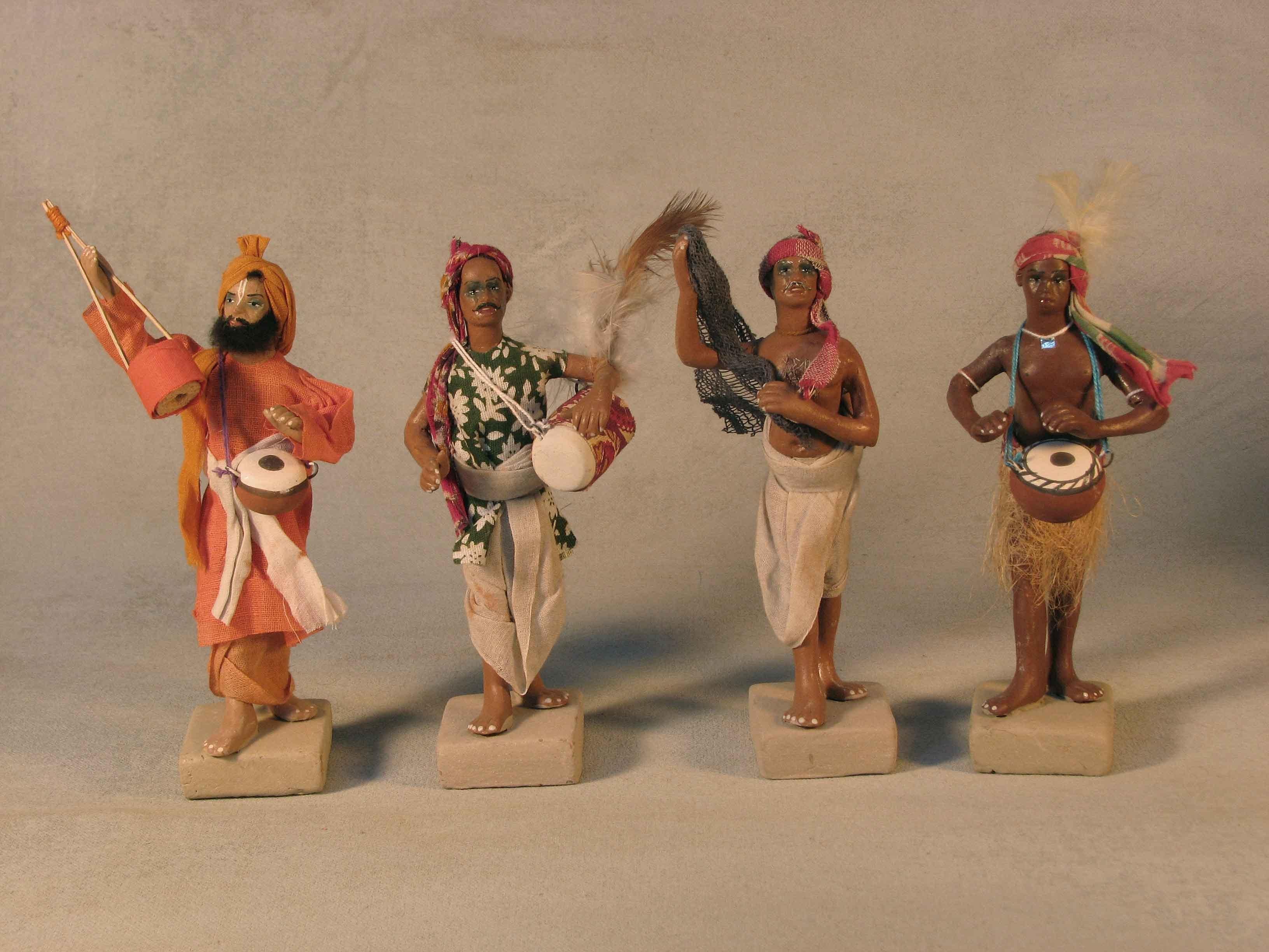 Group of Fourteen Indian Painted Terracotta & Cotton Dressed Figures For Sale 1