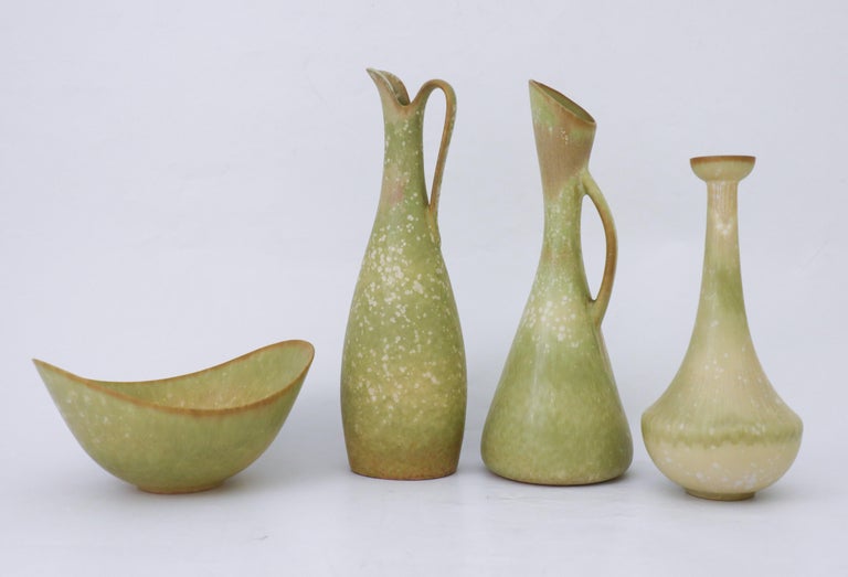A group of green ceramic vases, Gunnar Nylund, Rörstrand, MidCentury