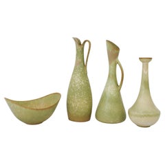A group of green ceramic vases, Gunnar Nylund, Rörstrand, Mid-Century Vintage