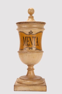 A group of herbalist pharmacy wooden jars, Italy 1870.