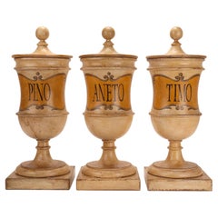 A group of herbalist pharmacy wooden jars, Italy 1870.
