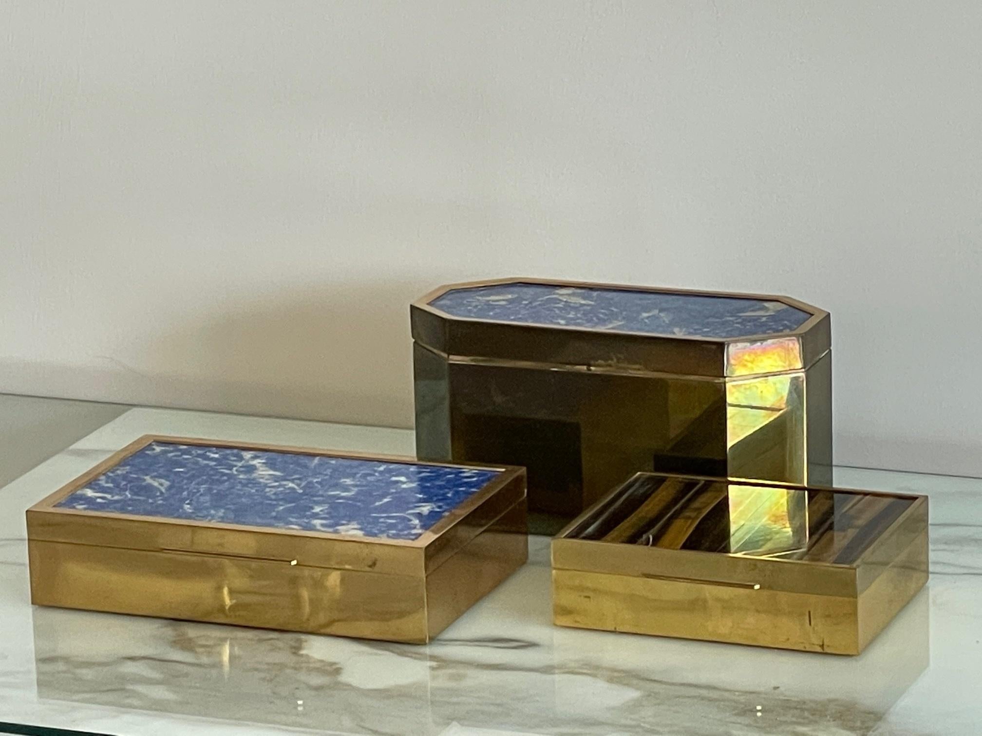 Group of Italian Boxes Lapis Lazuli and Tiger's Eye 4