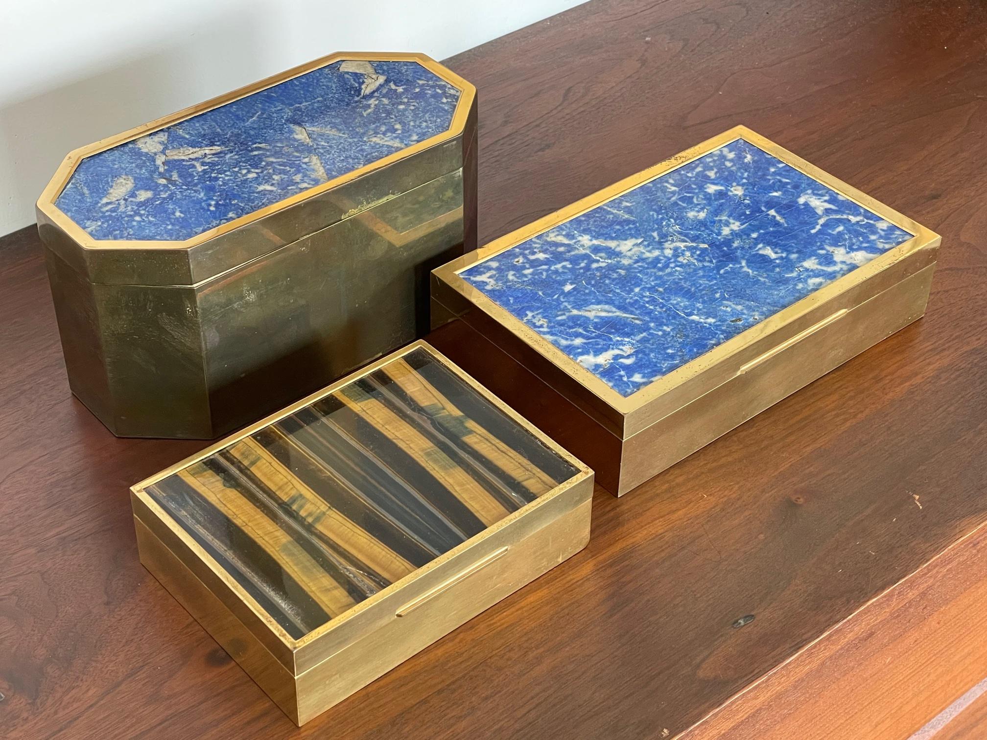 Mid-Century Modern Group of Italian Boxes Lapis Lazuli and Tiger's Eye