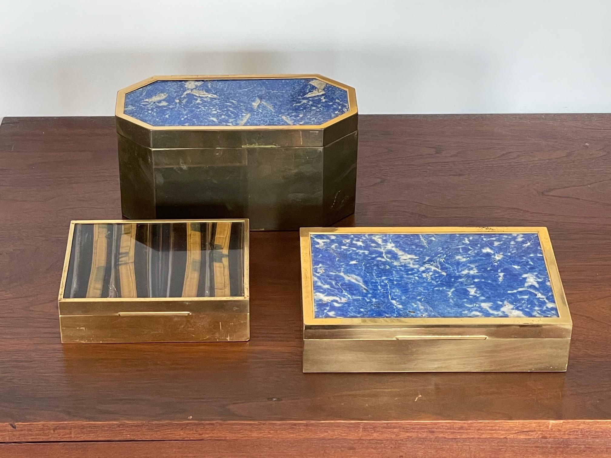 Group of Italian Boxes Lapis Lazuli and Tiger's Eye In Good Condition In St.Petersburg, FL
