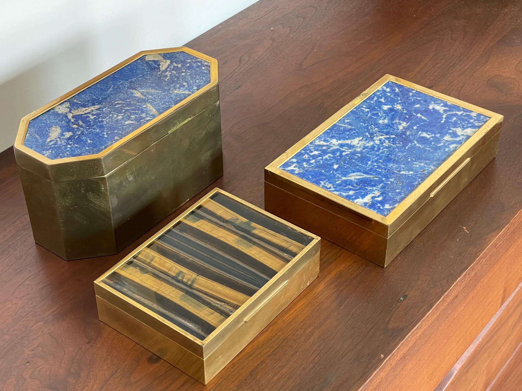 Late 20th Century Group of Italian Boxes Lapis Lazuli and Tiger's Eye
