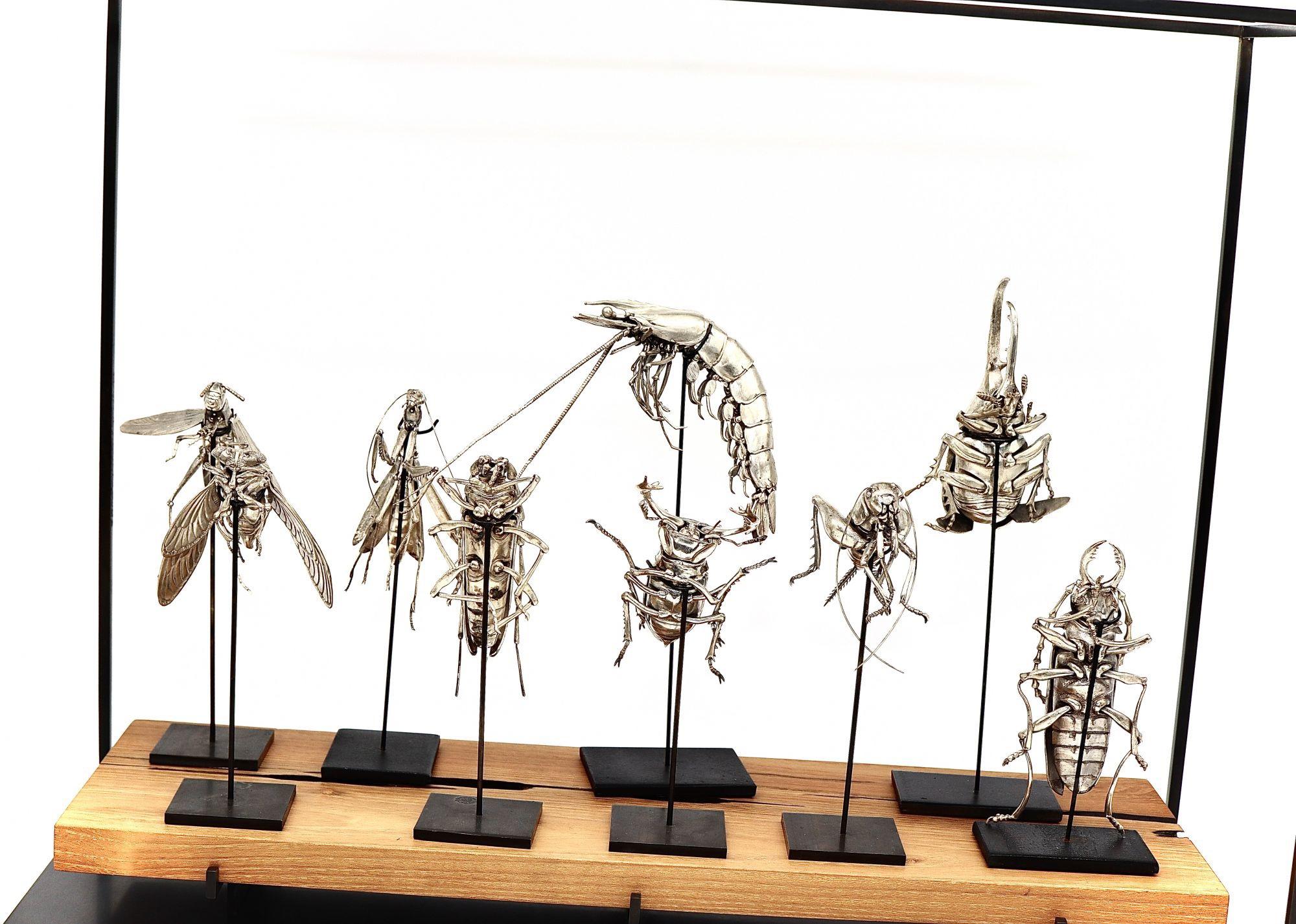 Contemporary Group of Nine American Silver Articulated Creatures by Oleg Konstantinov