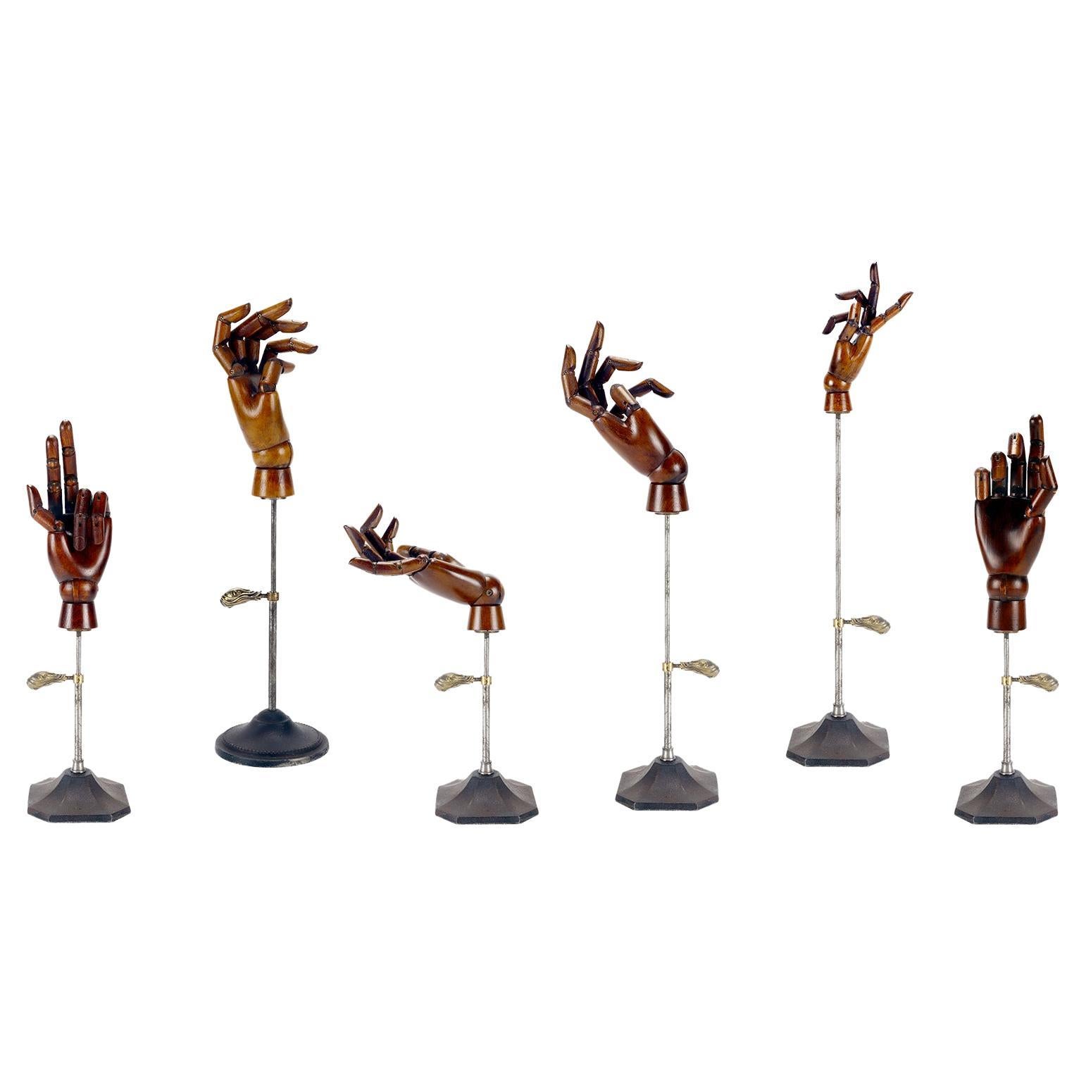 Group of Six Example of Wooden Articulated Dummie’s Hands. Italy, 1940.  For Sale