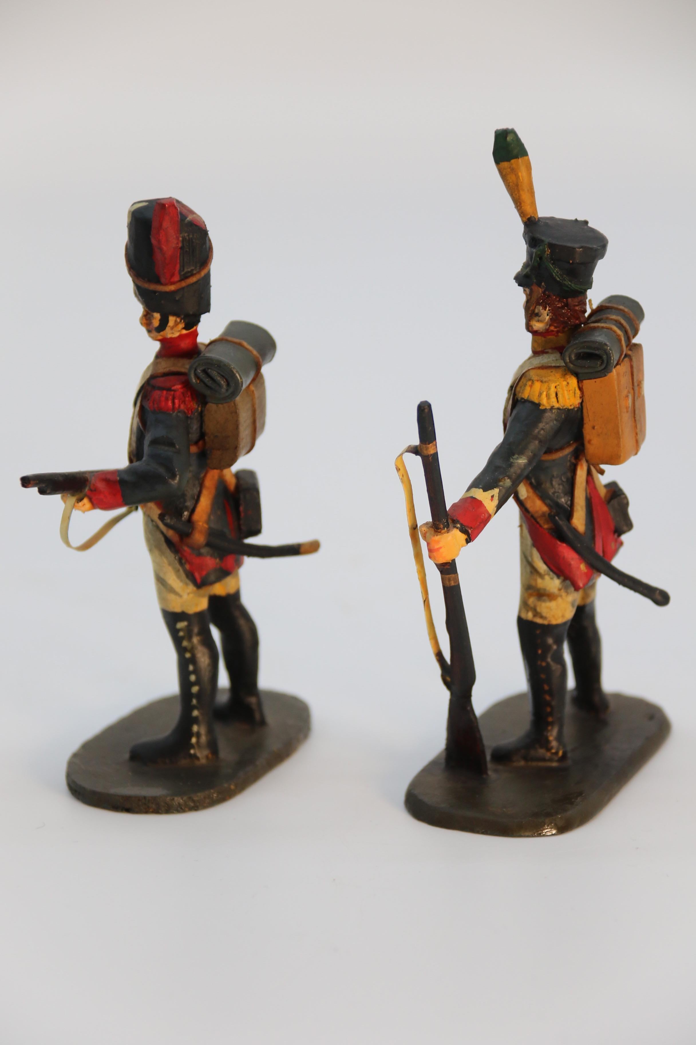 A group of ten hand carved and painted wooden Napoleonic soldier figures c 1930 For Sale 5