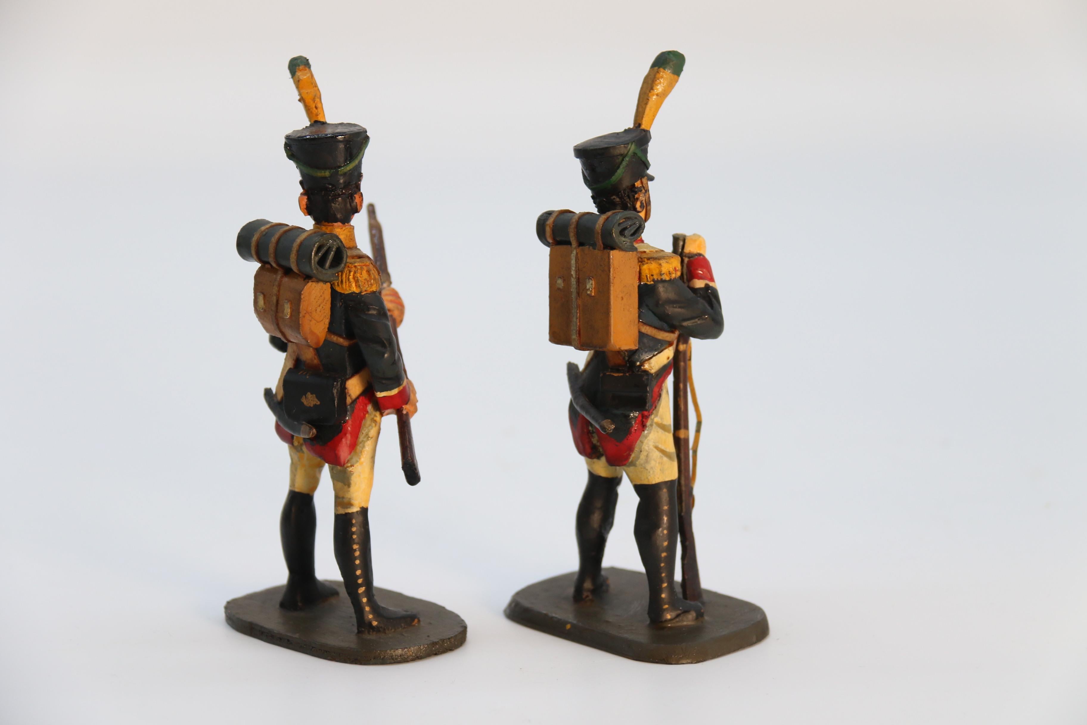 A group of ten hand carved and painted wooden Napoleonic soldier figures c 1930 For Sale 10