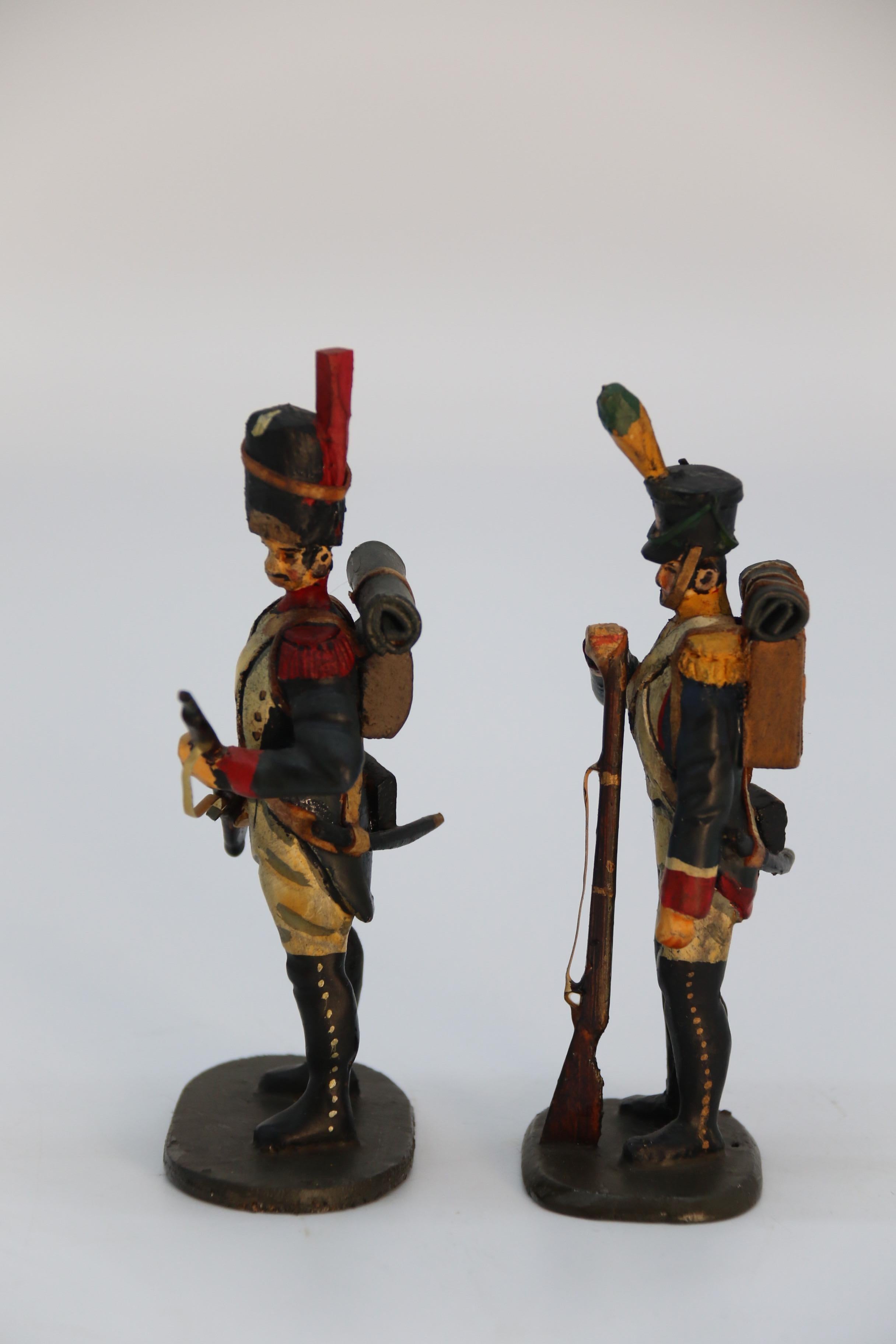 A group of ten hand carved and painted wooden Napoleonic soldier figures c 1930 In Good Condition For Sale In Central England, GB