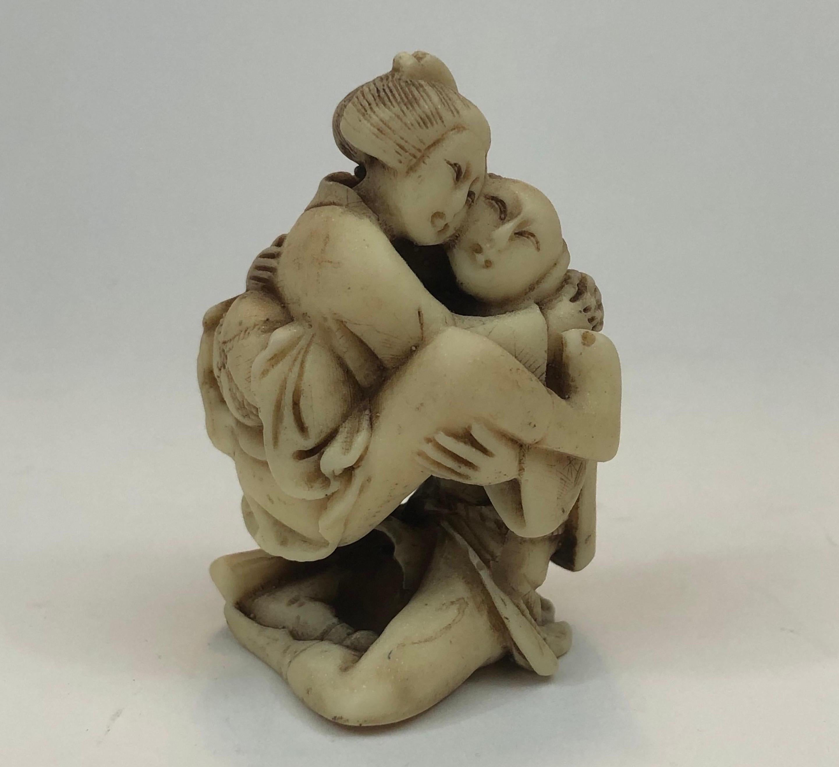 Group of Three Early 1900's Erotic Carved Resin Netsuke Edo Figures in Coitus 4