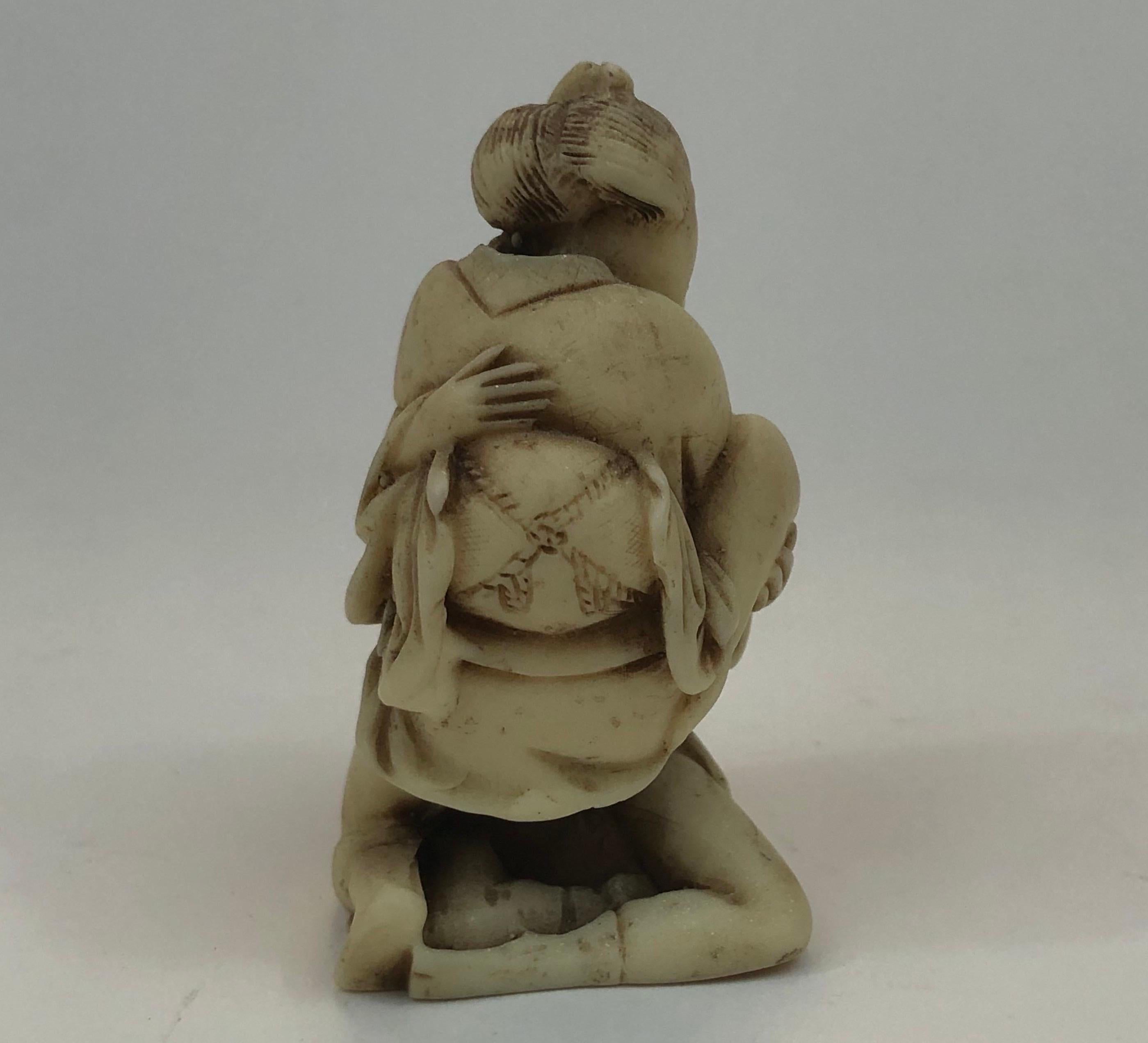 Group of Three Early 1900's Erotic Carved Resin Netsuke Edo Figures in Coitus 5