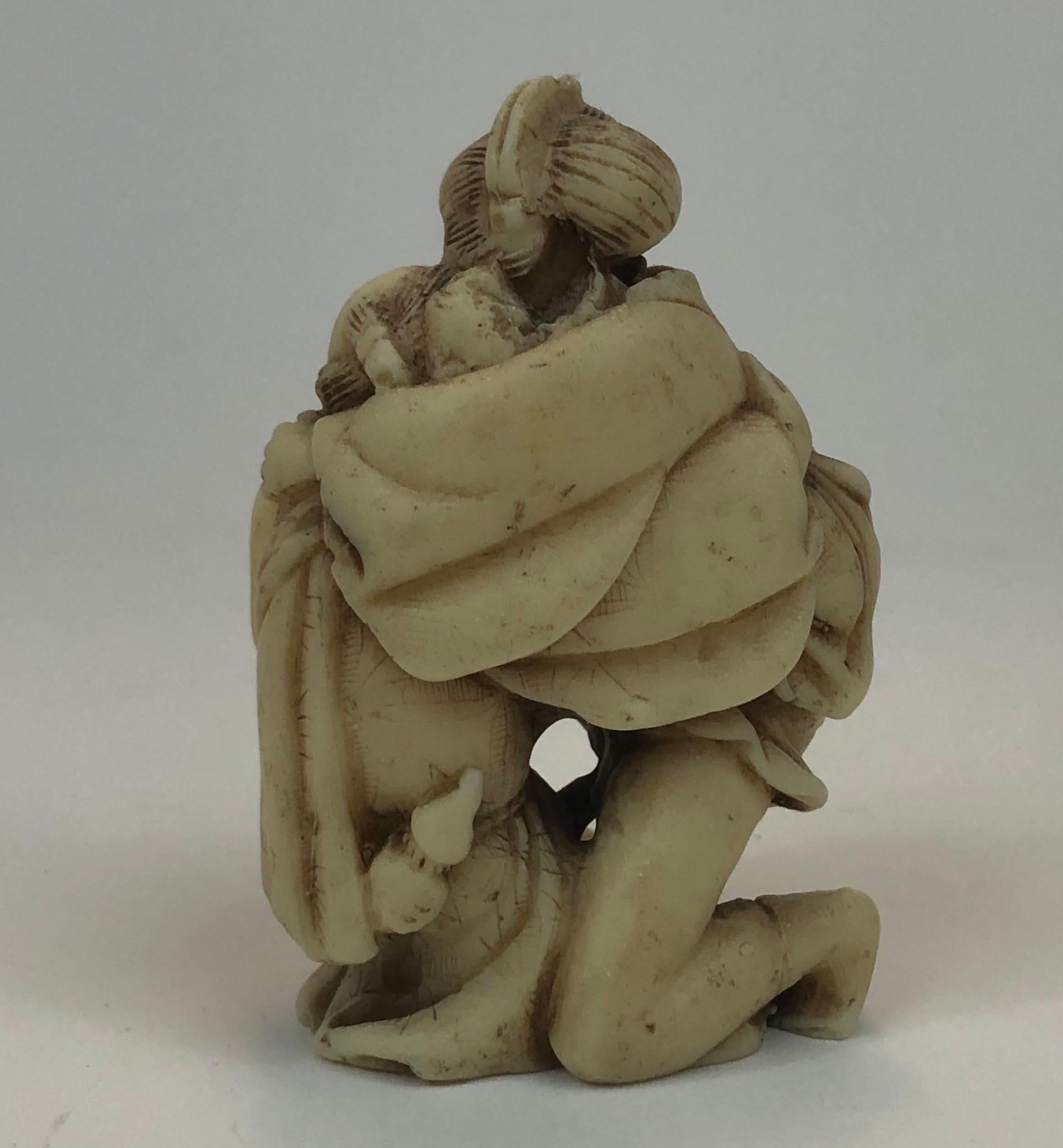 Group of Three Early 1900's Erotic Carved Resin Netsuke Edo Figures in Coitus 6