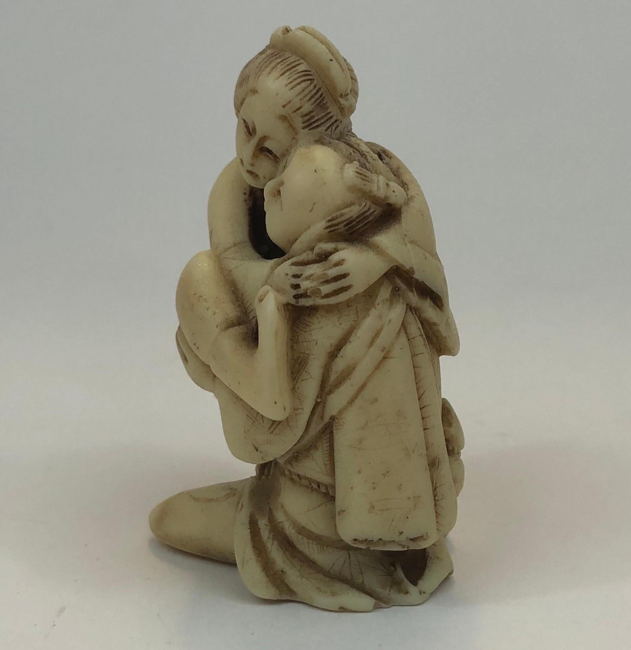 Group of Three Early 1900's Erotic Carved Resin Netsuke Edo Figures in Coitus 7