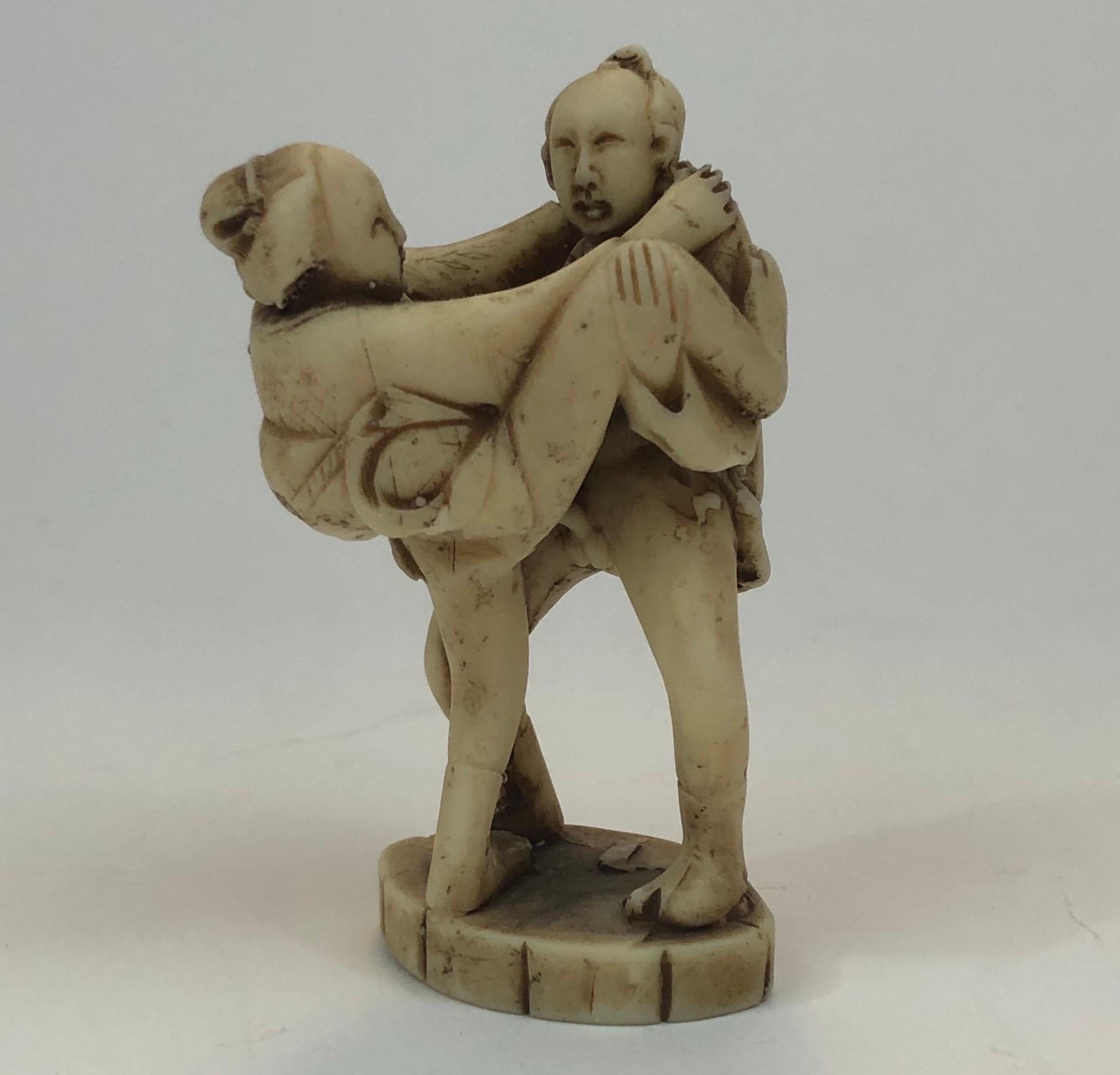 Group of Three Early 1900's Erotic Carved Resin Netsuke Edo Figures in Coitus 8