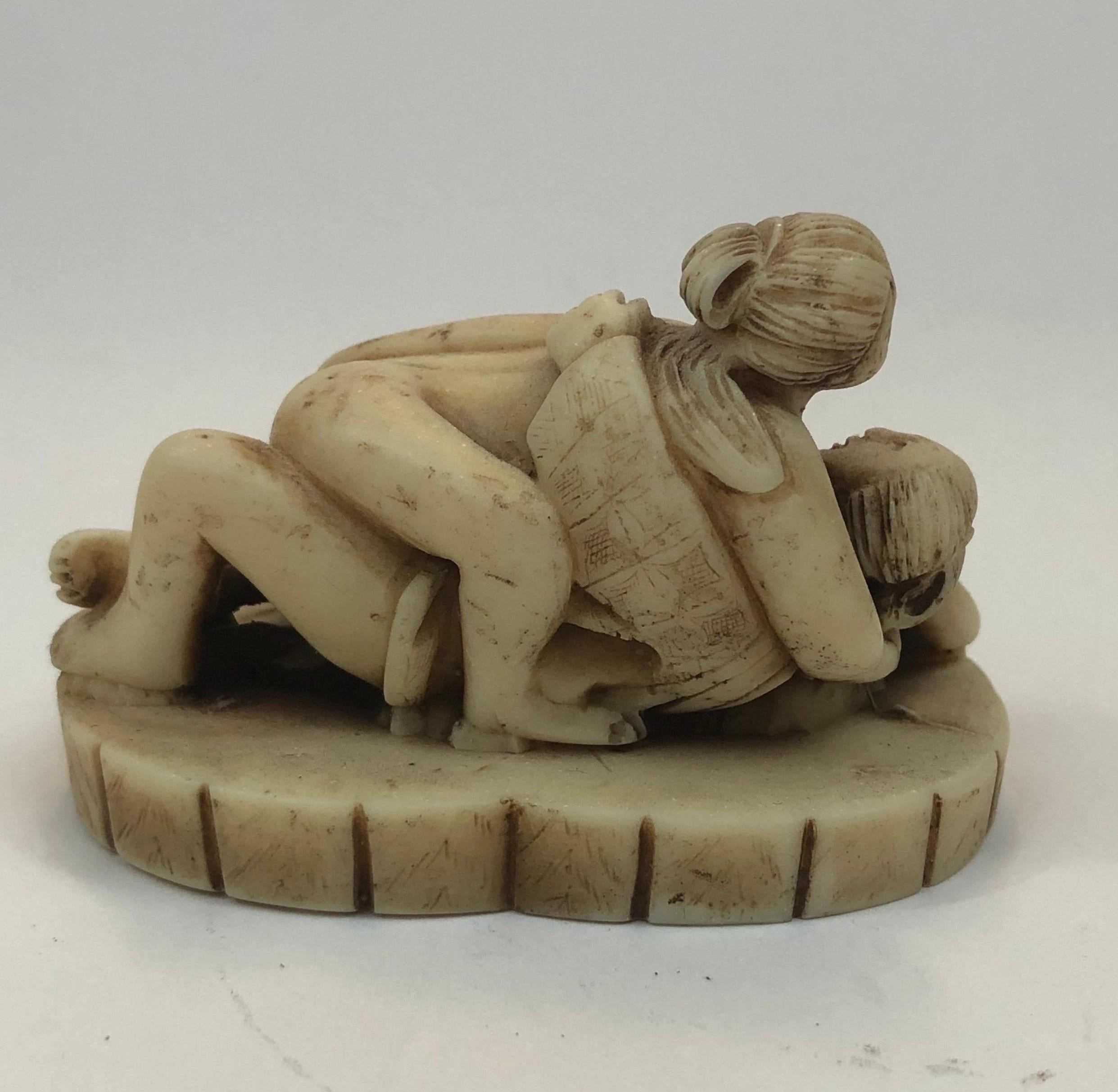 Group of Three Early 1900's Erotic Carved Resin Netsuke Edo Figures in Coitus 2