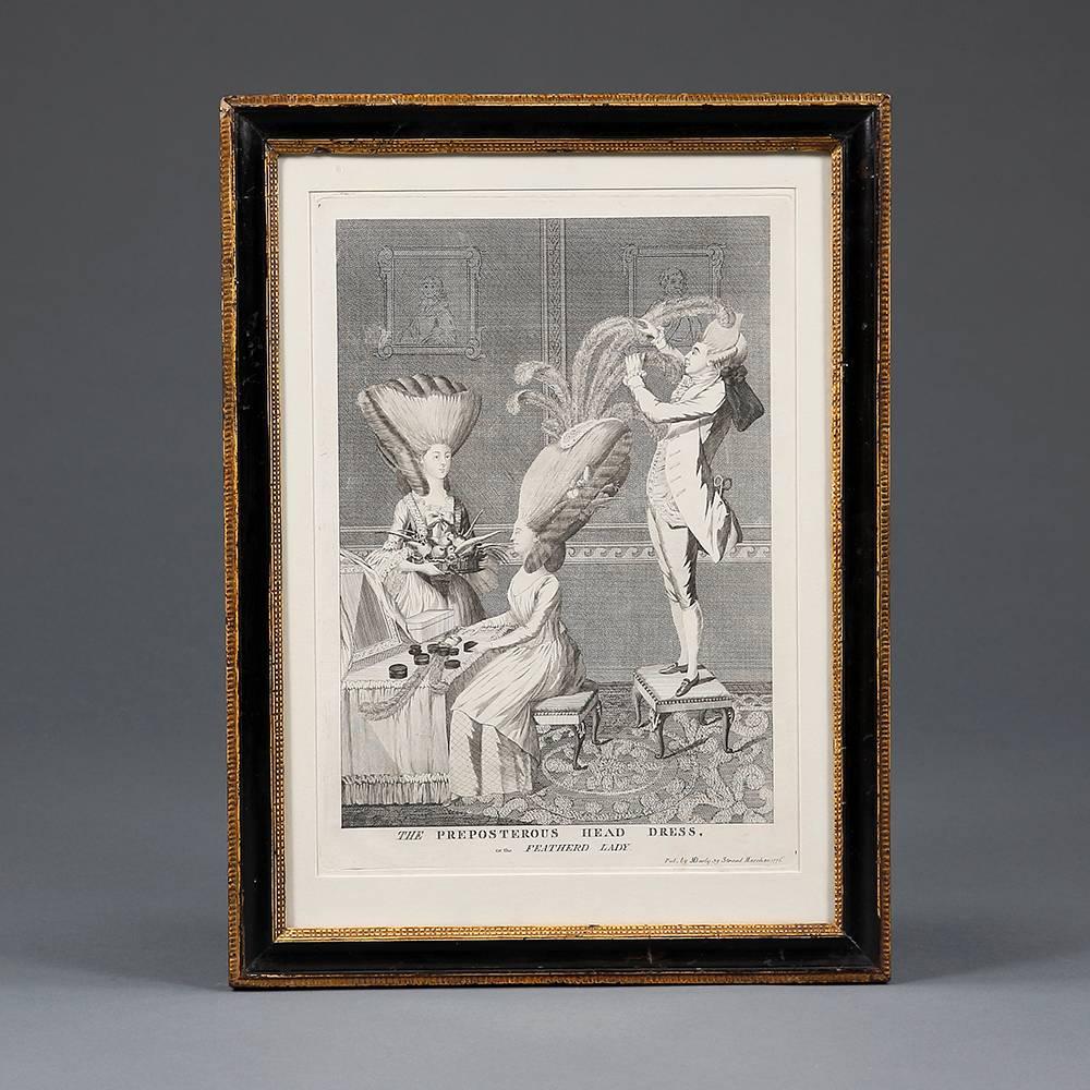 Group of 12 Late 18th Century Satirical Prints of Women and Their Wigs For Sale 1