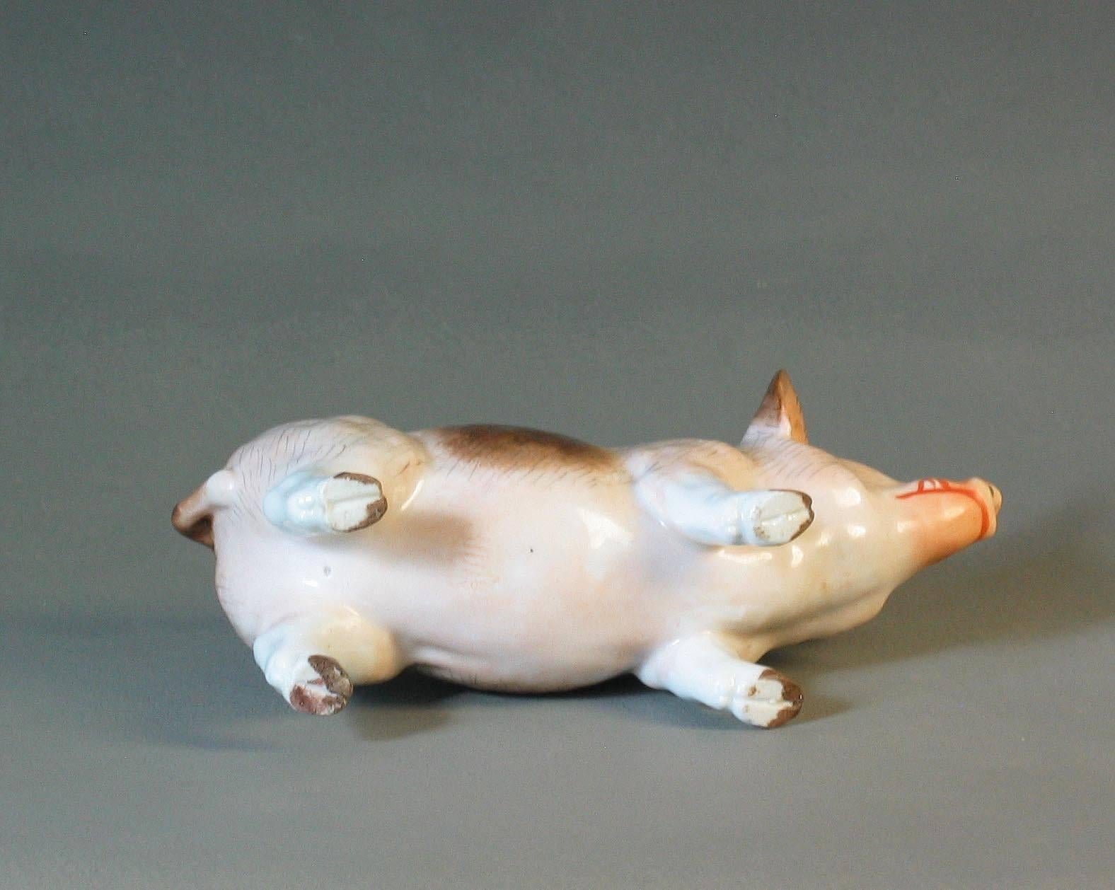 19th Century Group of Two Rare Meissen Style Porcelain Figures of Pig Sow and Piglet For Sale
