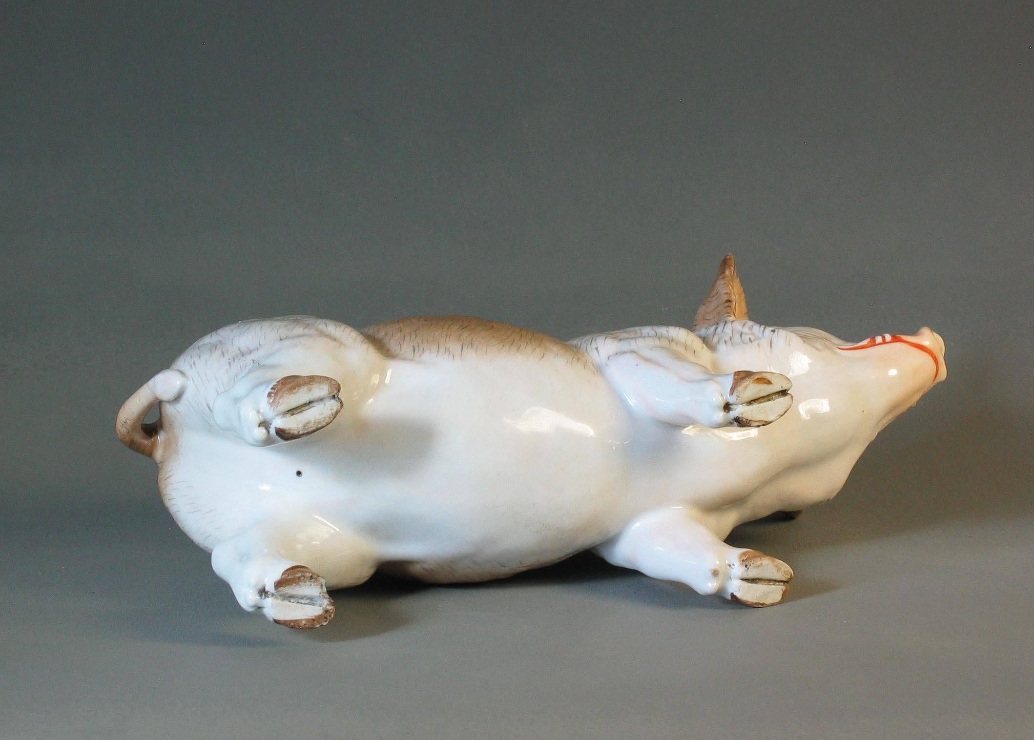 German Group of Two Rare Meissen Style Porcelain Figures of Pig Sow and Piglet For Sale