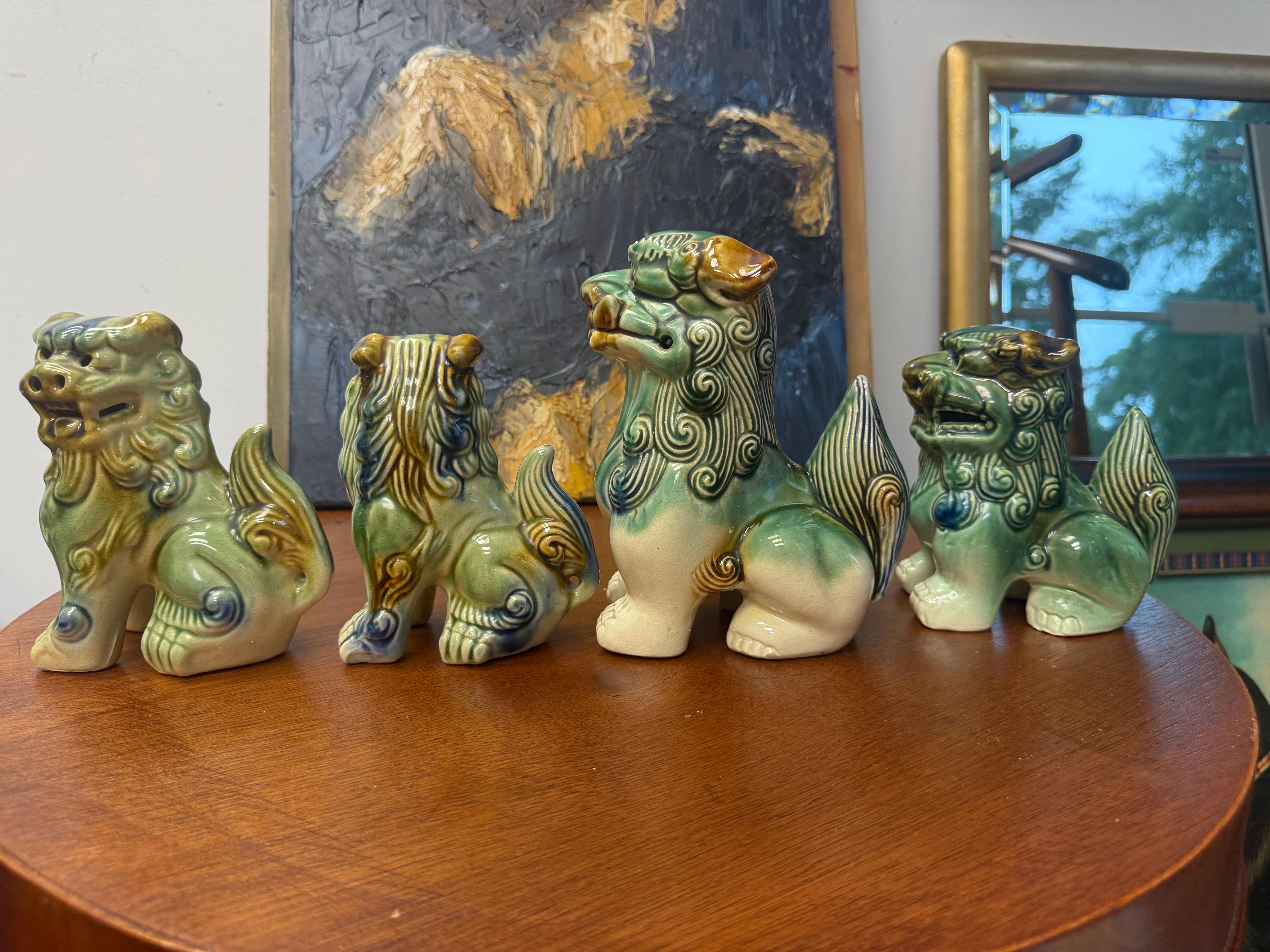 20th Century A Grouping of Mid-Century Ceramic Polychrome Foo Dogs - A Set of 4 For Sale