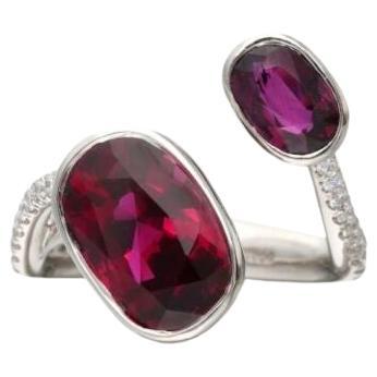 GRS Certified 4.57 Cts Platinum, Ruby and Diamond Toi Et Moi Ring  For Sale