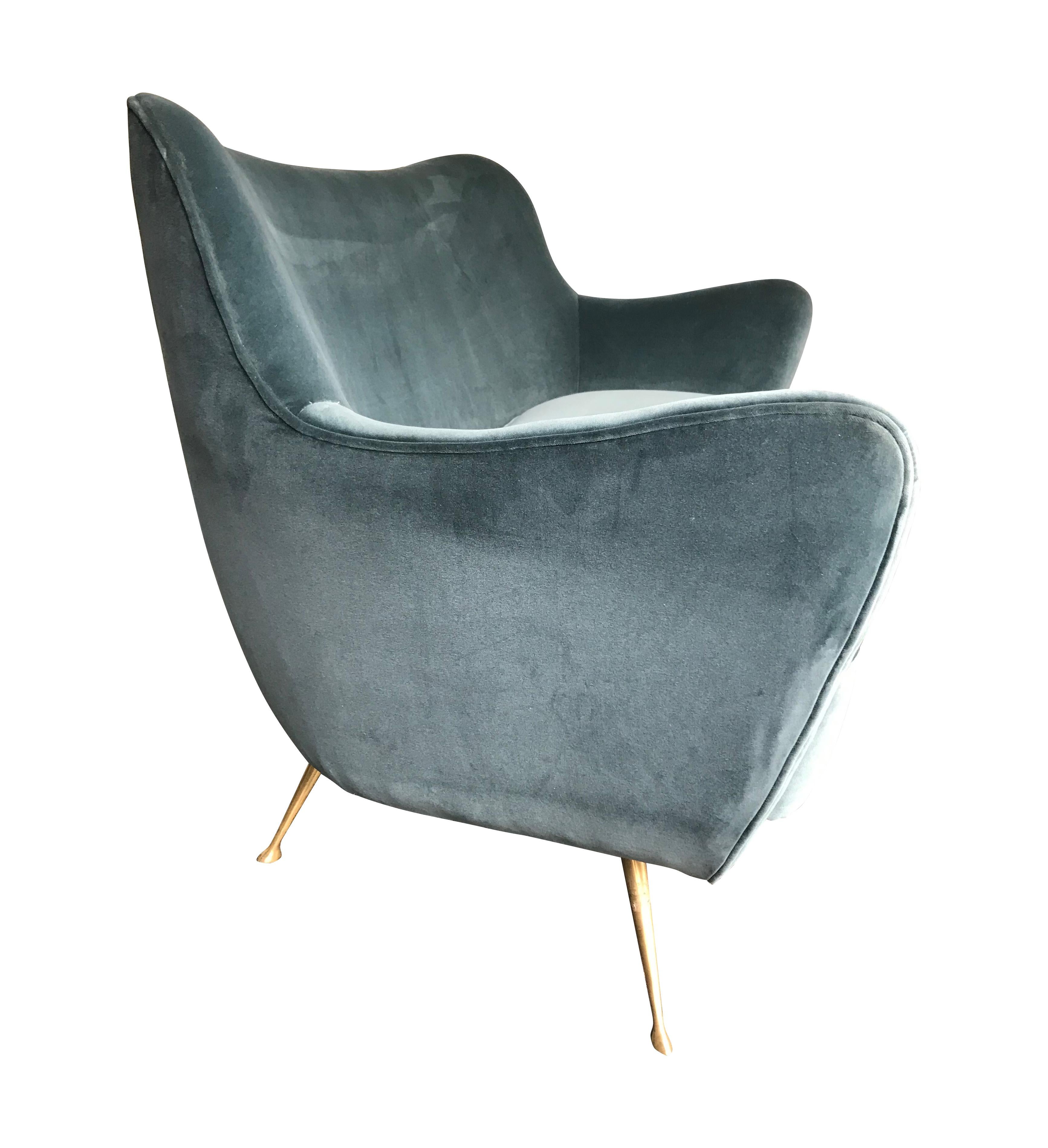 Mid-Century Modern Guglielmo Veronesi Two Seater Sofa, Newly Upholstered Designers Guild Fabric