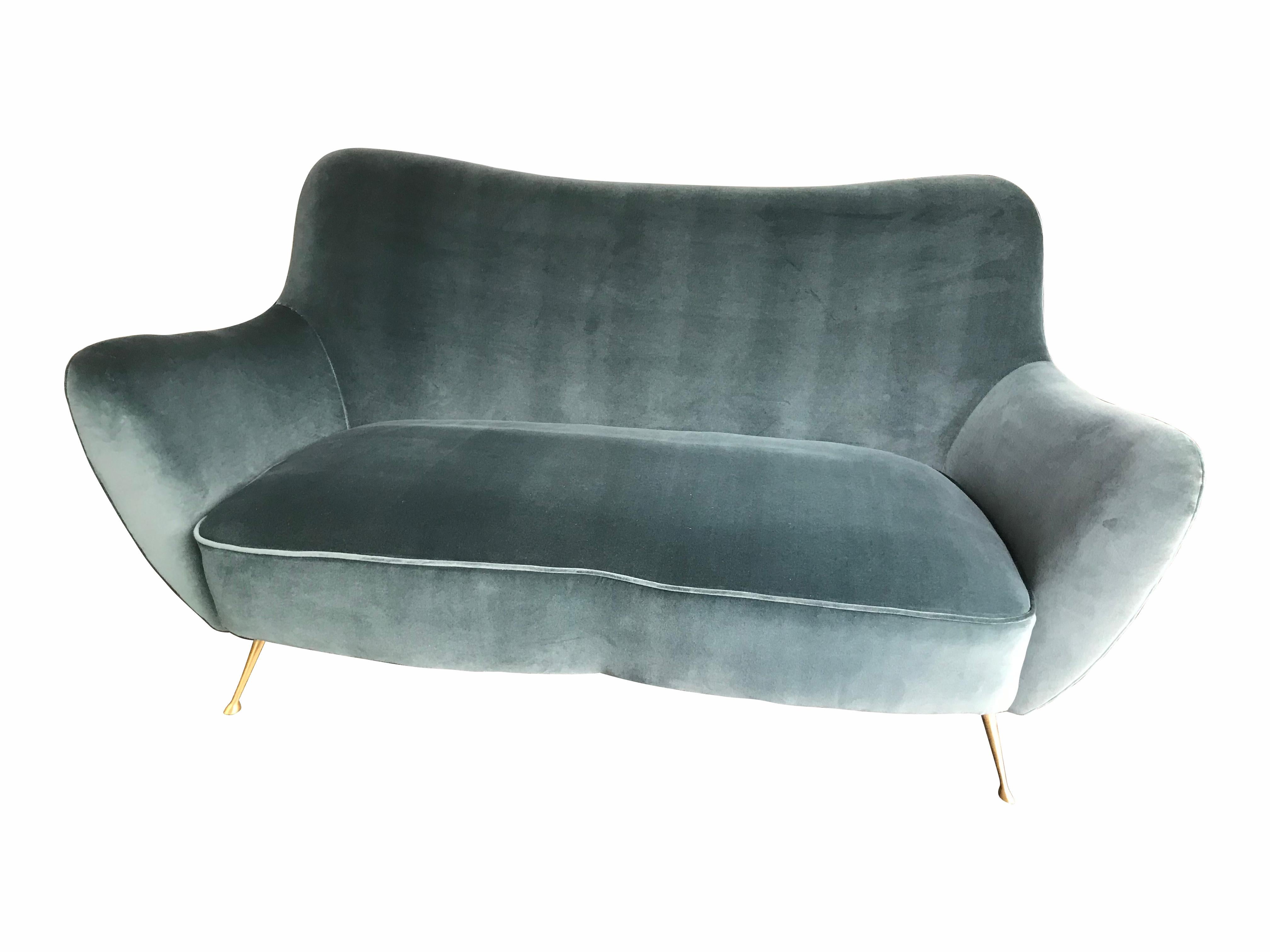 Italian Guglielmo Veronesi Two Seater Sofa, Newly Upholstered Designers Guild Fabric