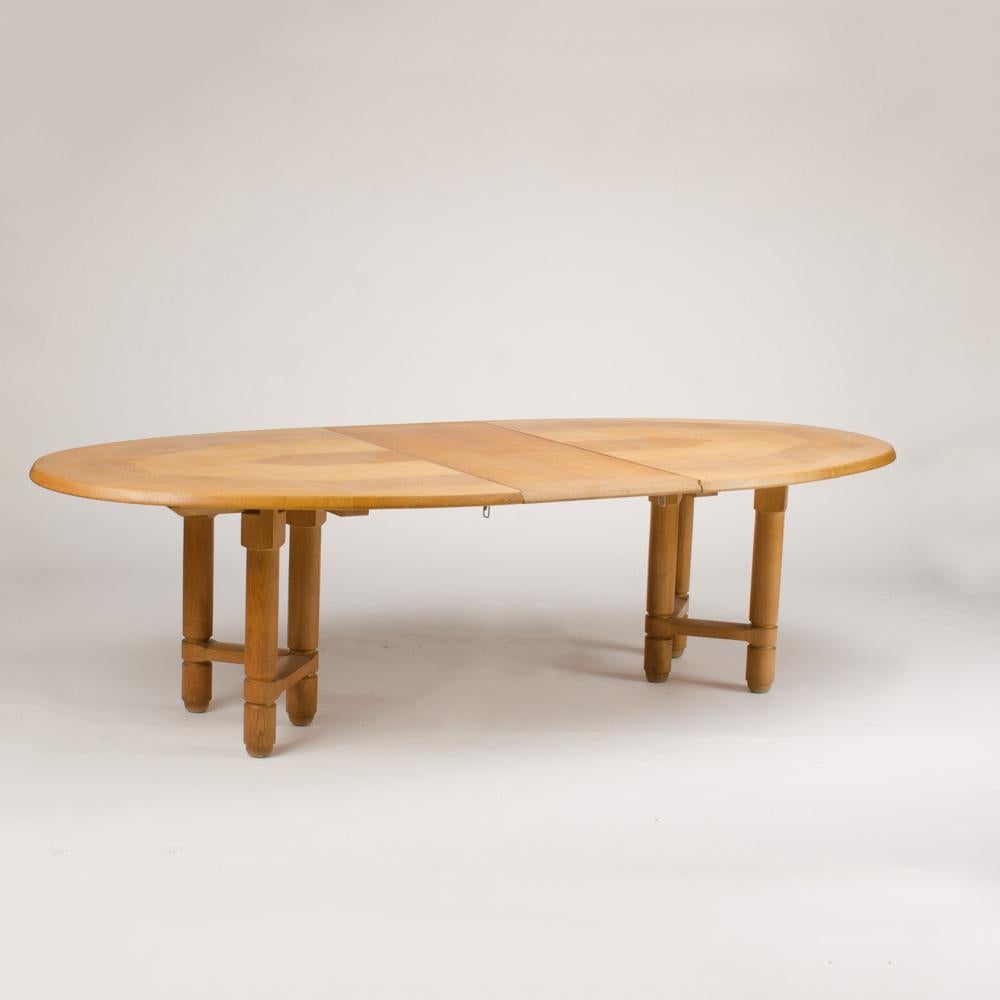 European Guillerme et Chambron Extendable Dining Room Table in Solid Oak, circa 1960