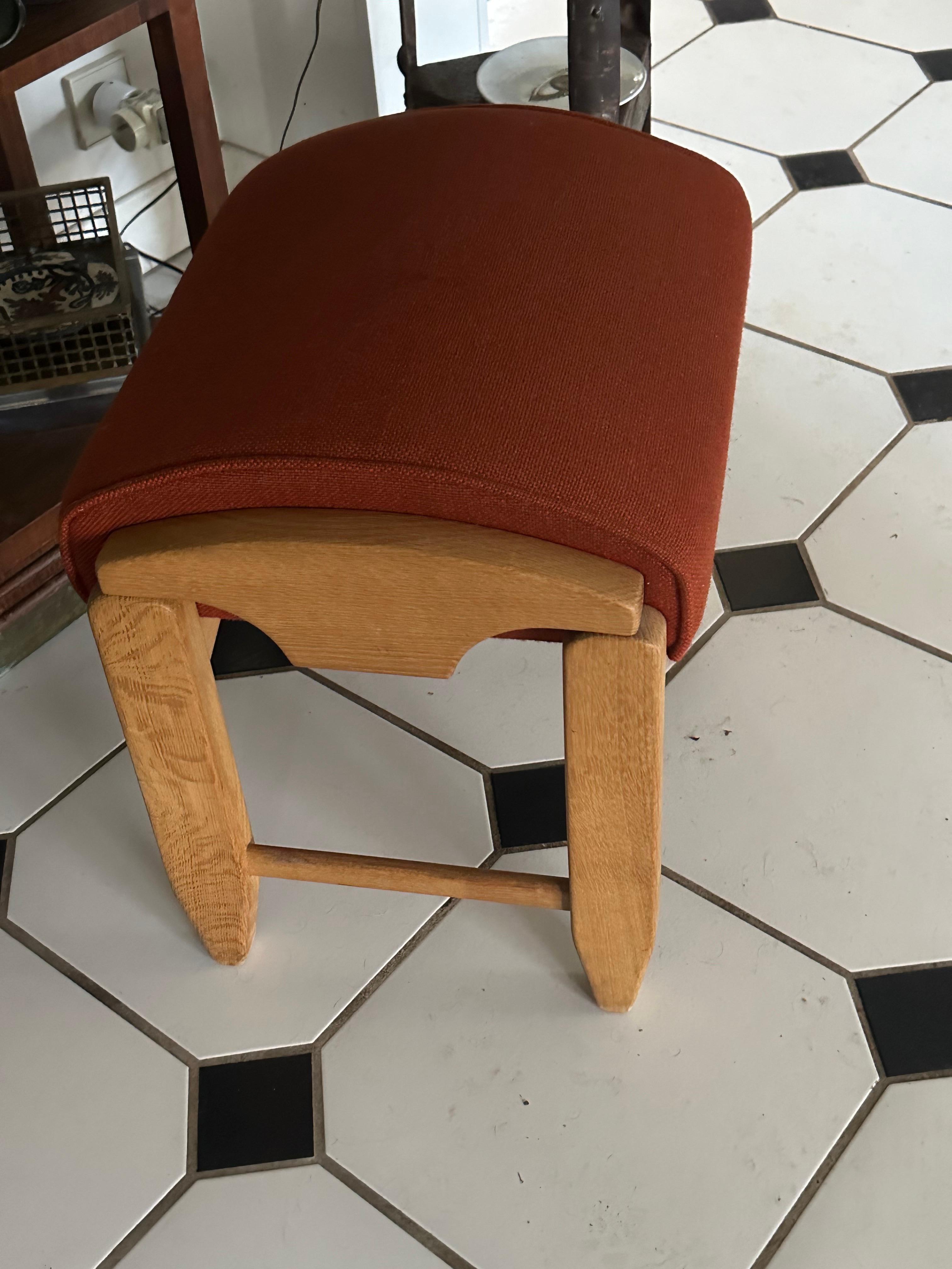 Modern A Guillerme et Chambron oak and fabric stool For Sale
