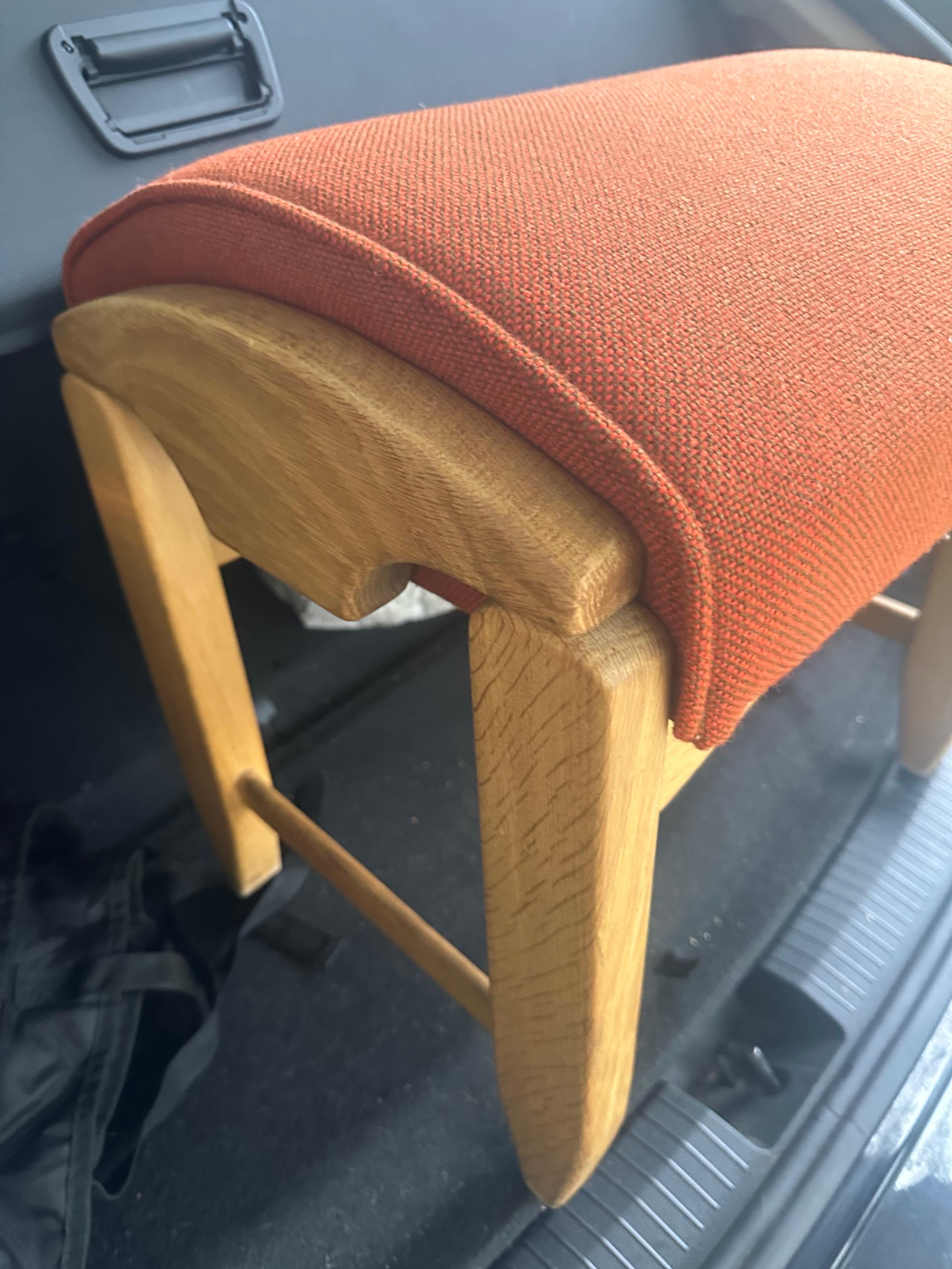 Other A Guillerme et Chambron oak and fabric stool For Sale
