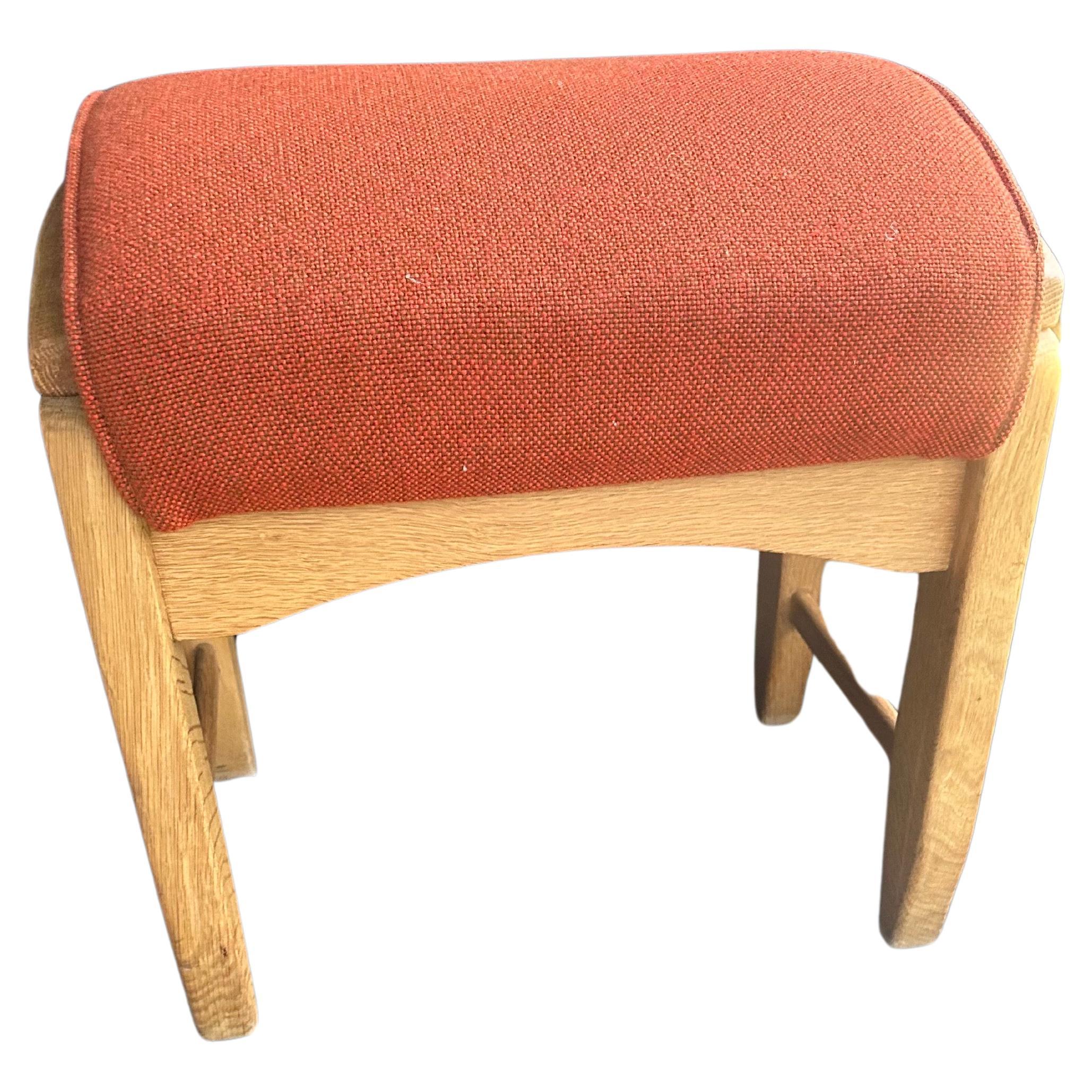 A Guillerme et Chambron oak and fabric stool For Sale