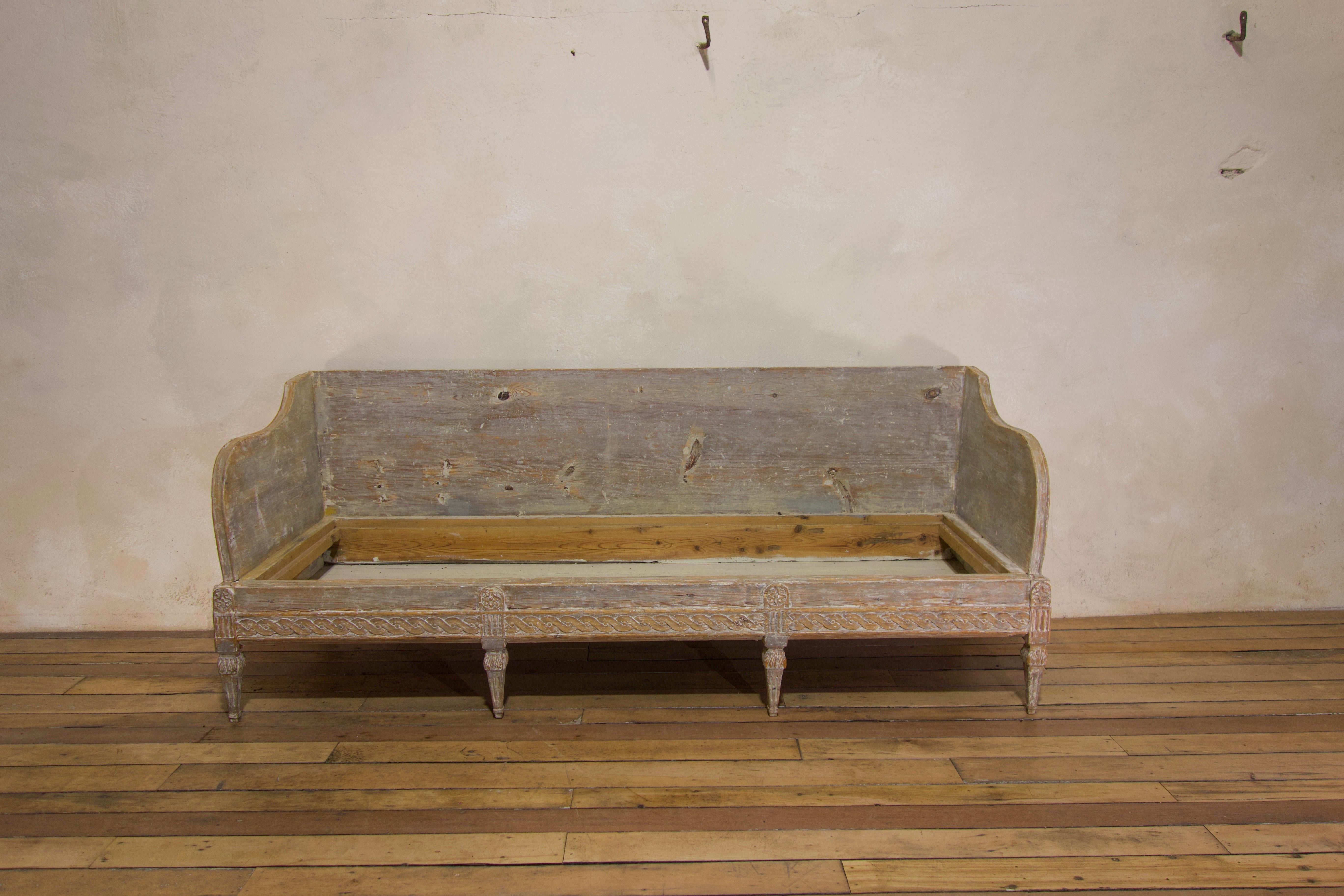 Gustavian Period Swedish Trågsoffa Sofa, Original Painted 4
