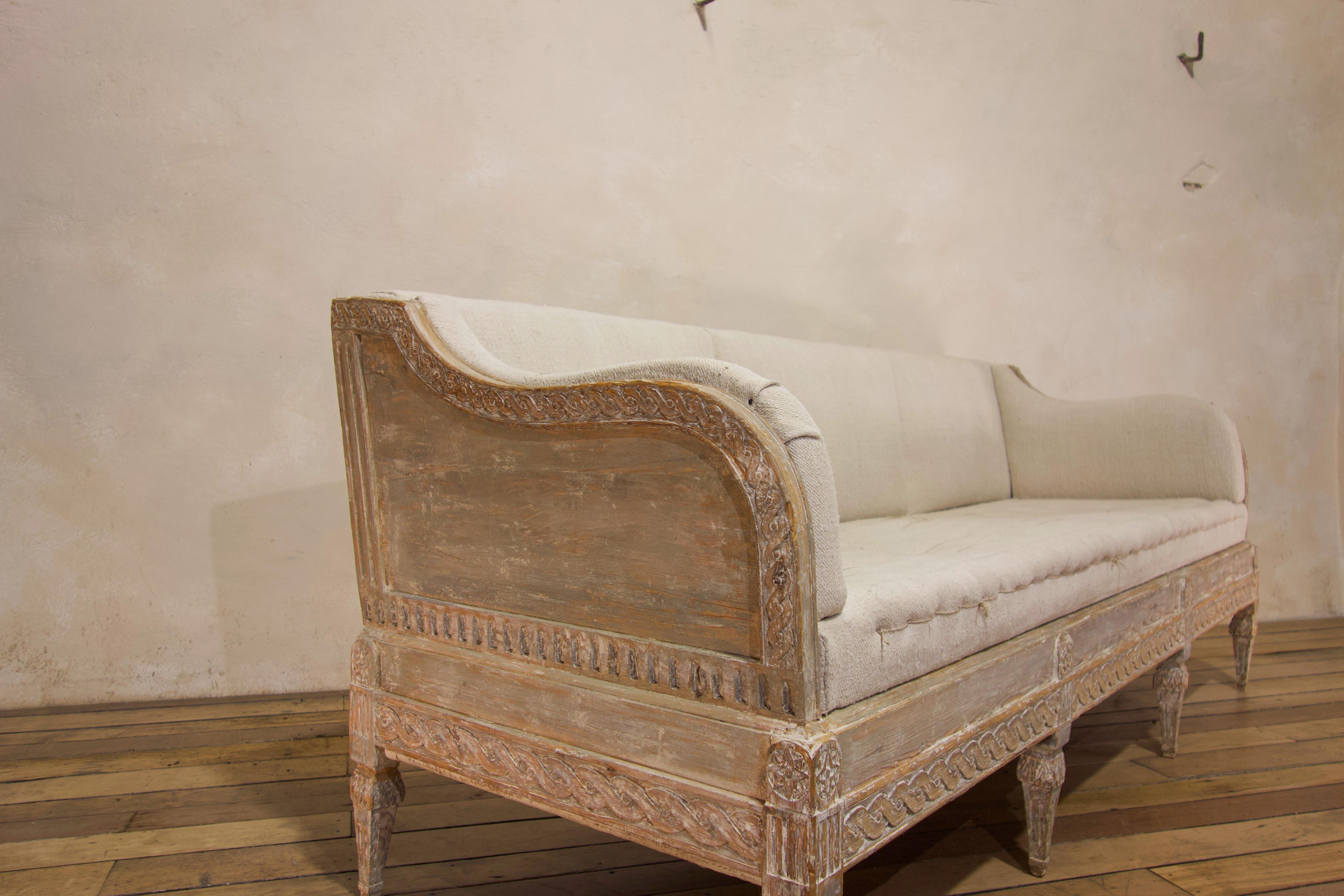 Gustavian Period Swedish Trågsoffa Sofa, Original Painted 5